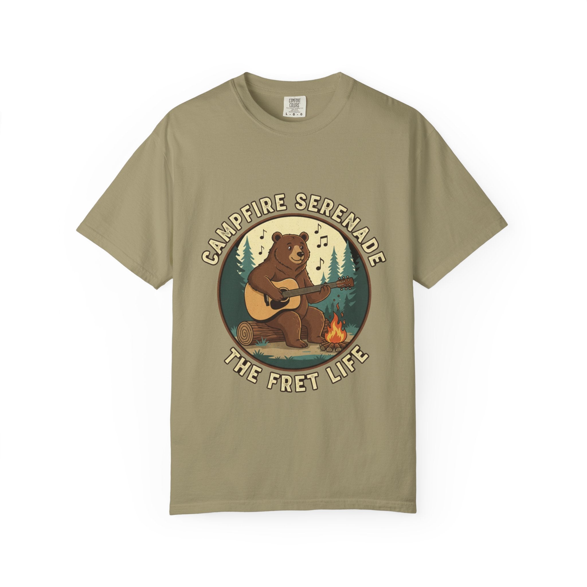 Campfire Serenade, Bear playing guitar design Garment-Dyed T-shirt