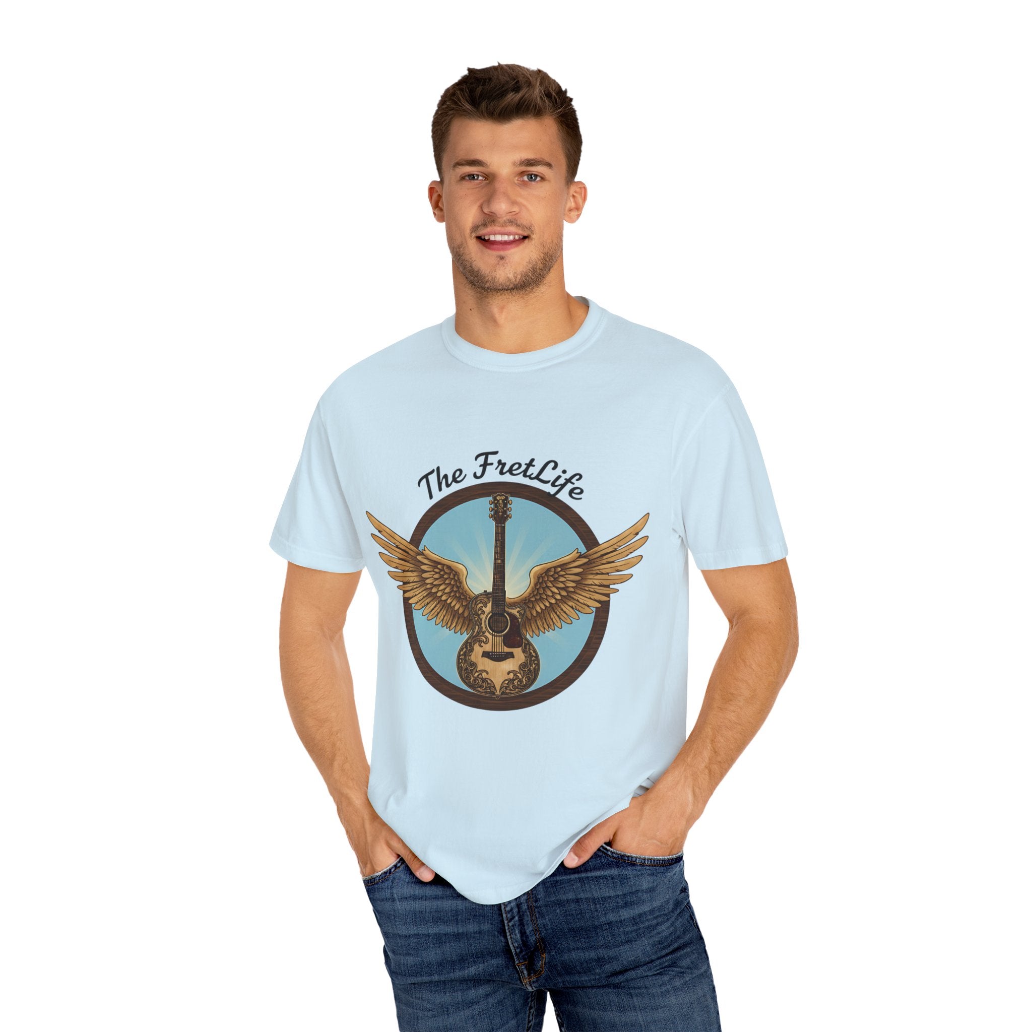 Winged Guitar T-shirt - The Fret Life Logo, Music Lover Gift
