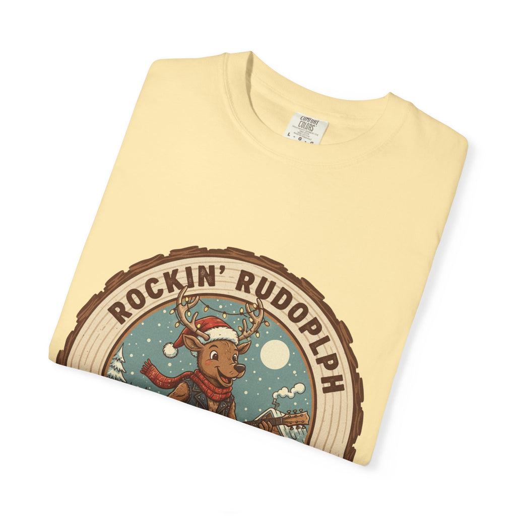 Rockin' Rudolph Christmas T-Shirt | Funny Reindeer Guitar Tee