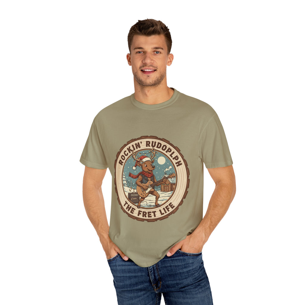 Rockin' Rudolph Christmas T-Shirt | Funny Reindeer Guitar Tee