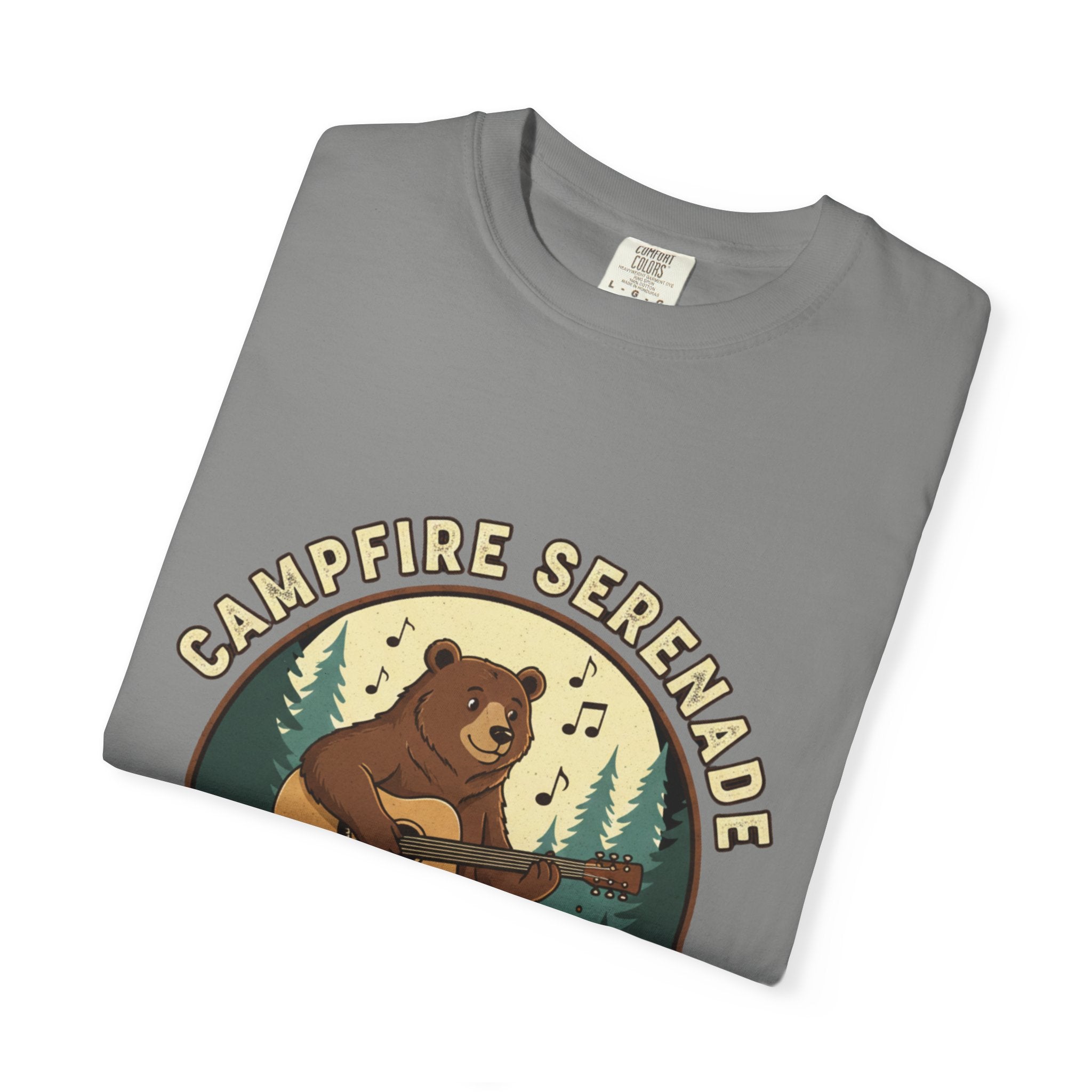 Campfire Serenade, Bear playing guitar design Garment-Dyed T-shirt