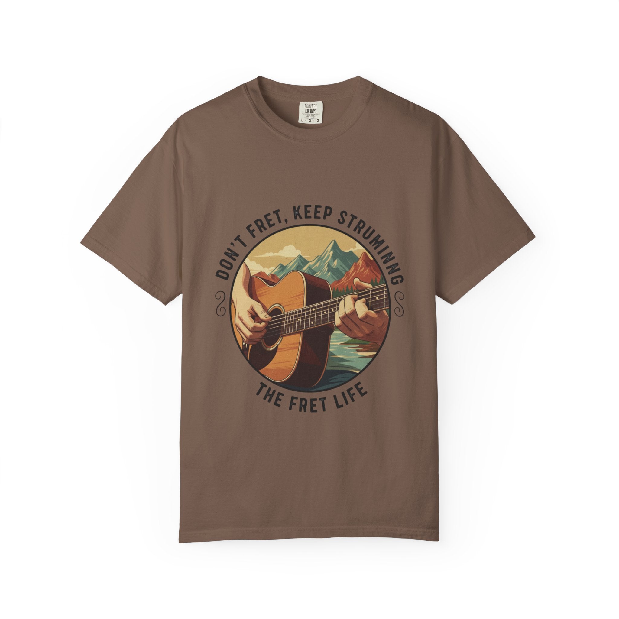 Don't Fret, Keep Strumming: Mountain Lake Serenade Tee