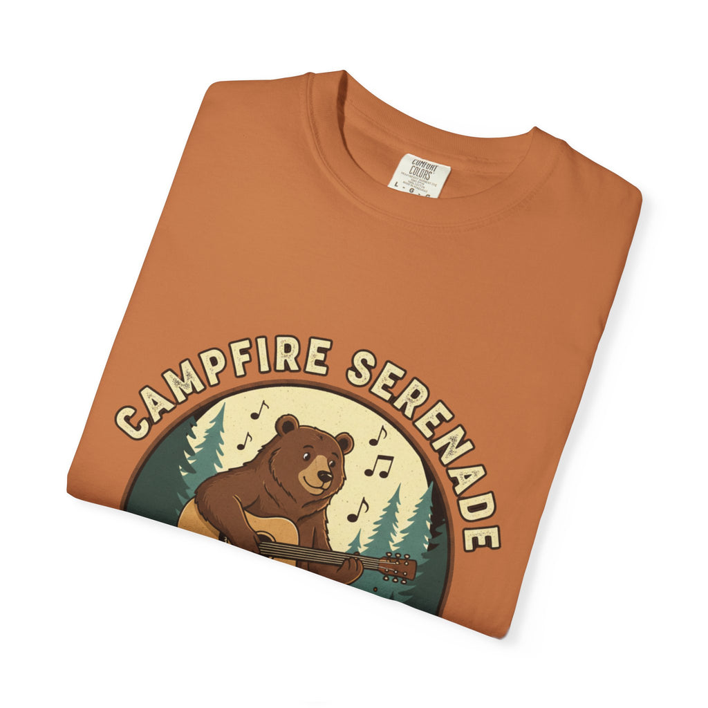 Campfire Serenade, Bear playing guitar design Garment-Dyed T-shirt