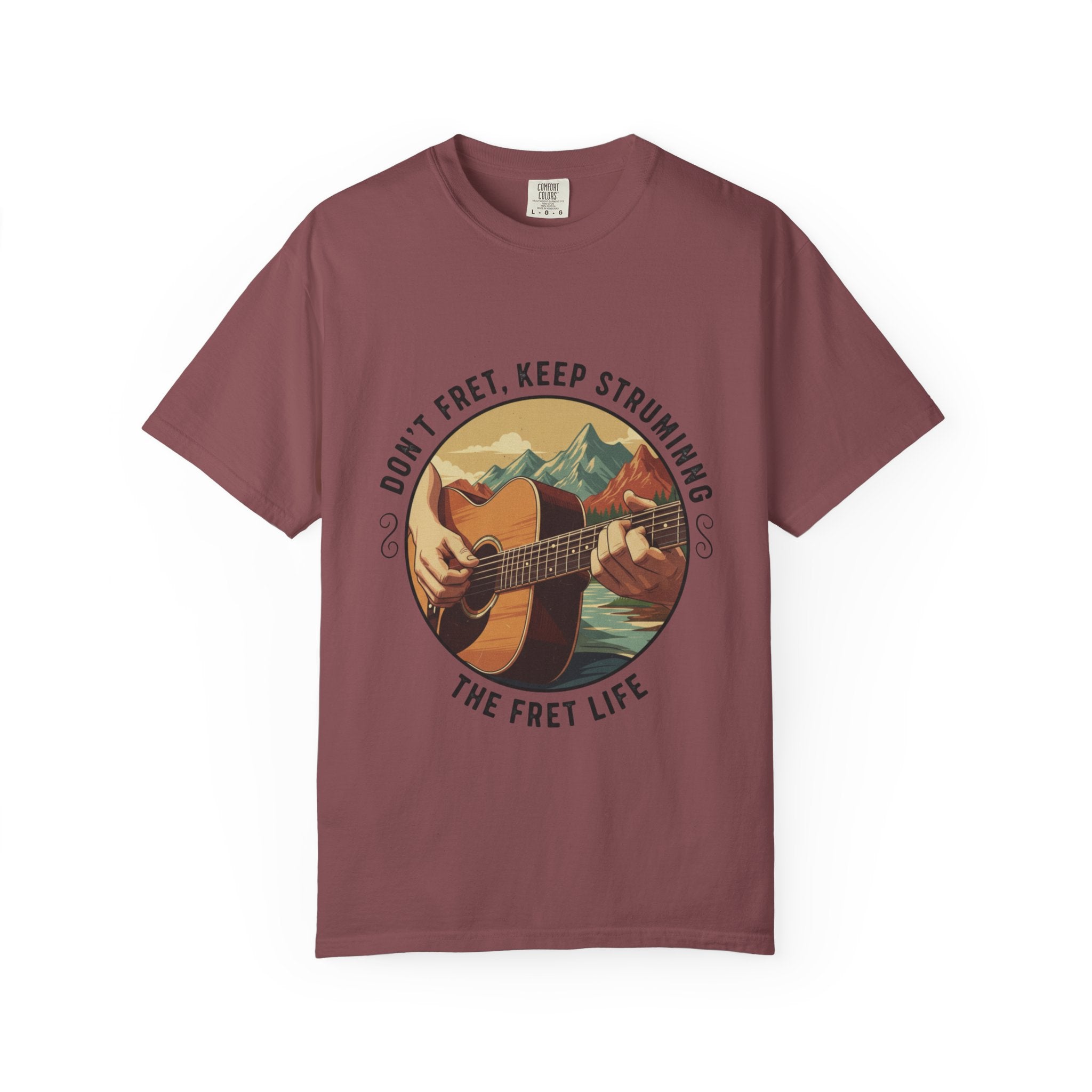 Don't Fret, Keep Strumming: Mountain Lake Serenade Tee