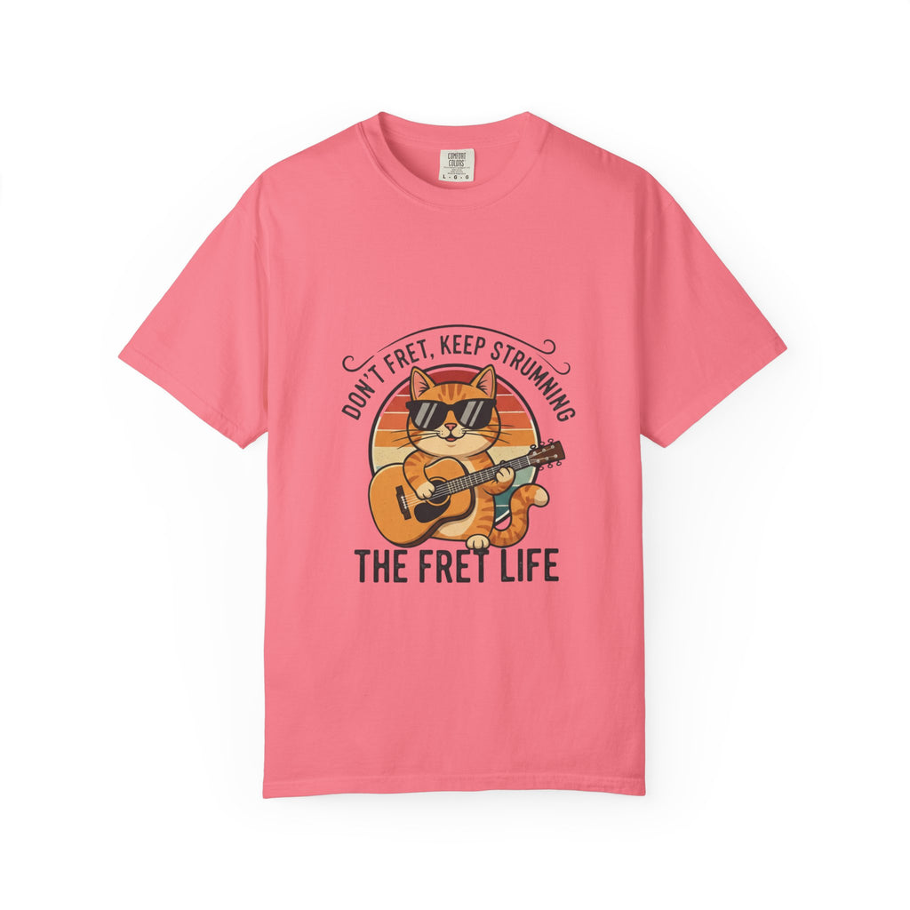 Don't Fret, Keep Strumming: Cat & Guitar Lover's Tee