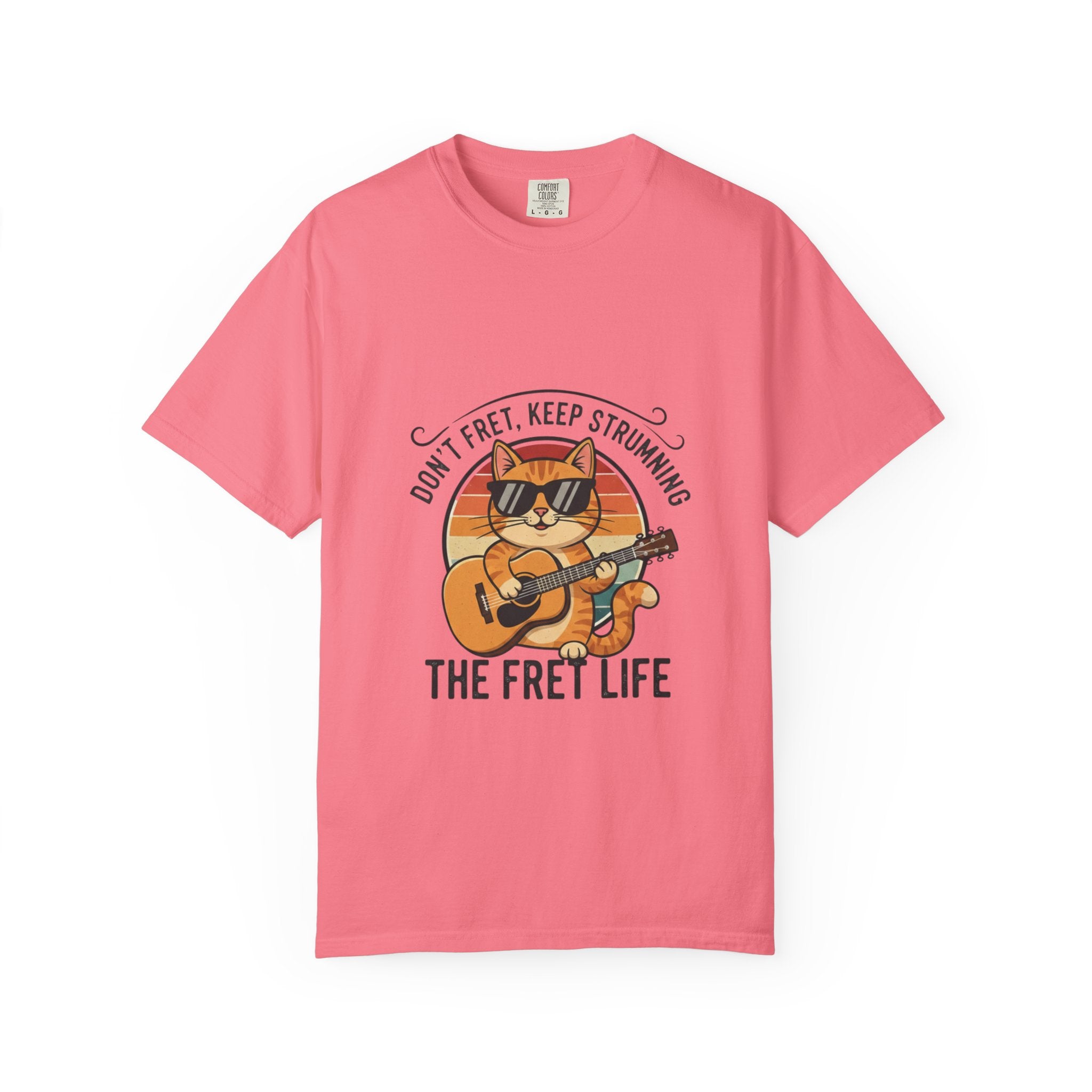 Don't Fret, Keep Strumming: Cat & Guitar Lover's Tee