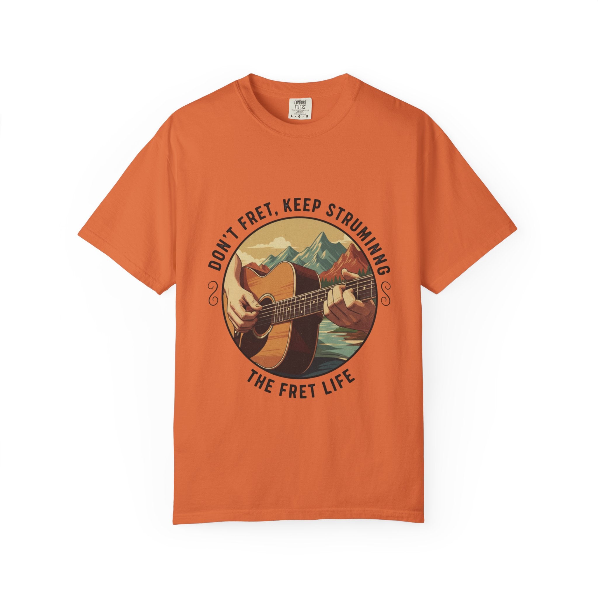 Don't Fret, Keep Strumming: Mountain Lake Serenade Tee
