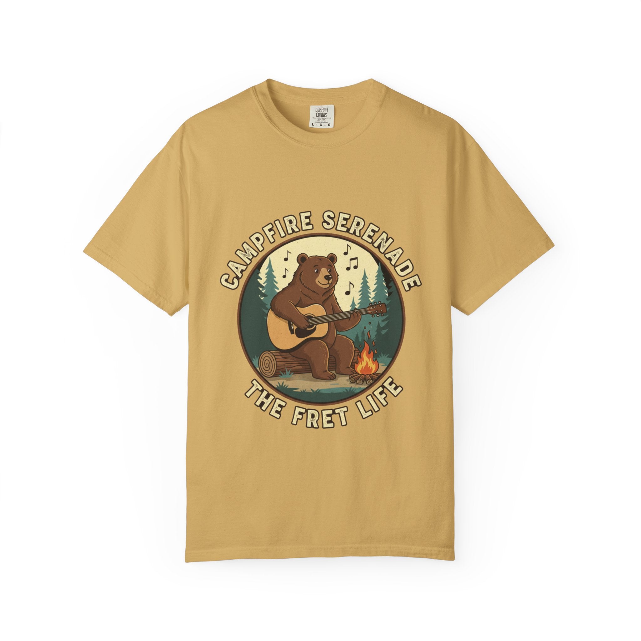 Campfire Serenade, Bear playing guitar design Garment-Dyed T-shirt