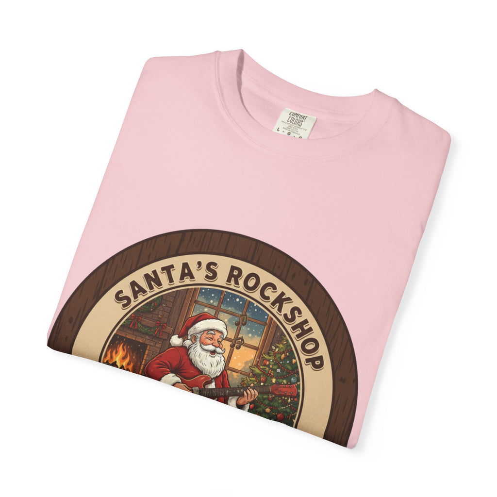 Santa's Rockshop Tee: Where the Elves Tune Up and Santa Shreds!