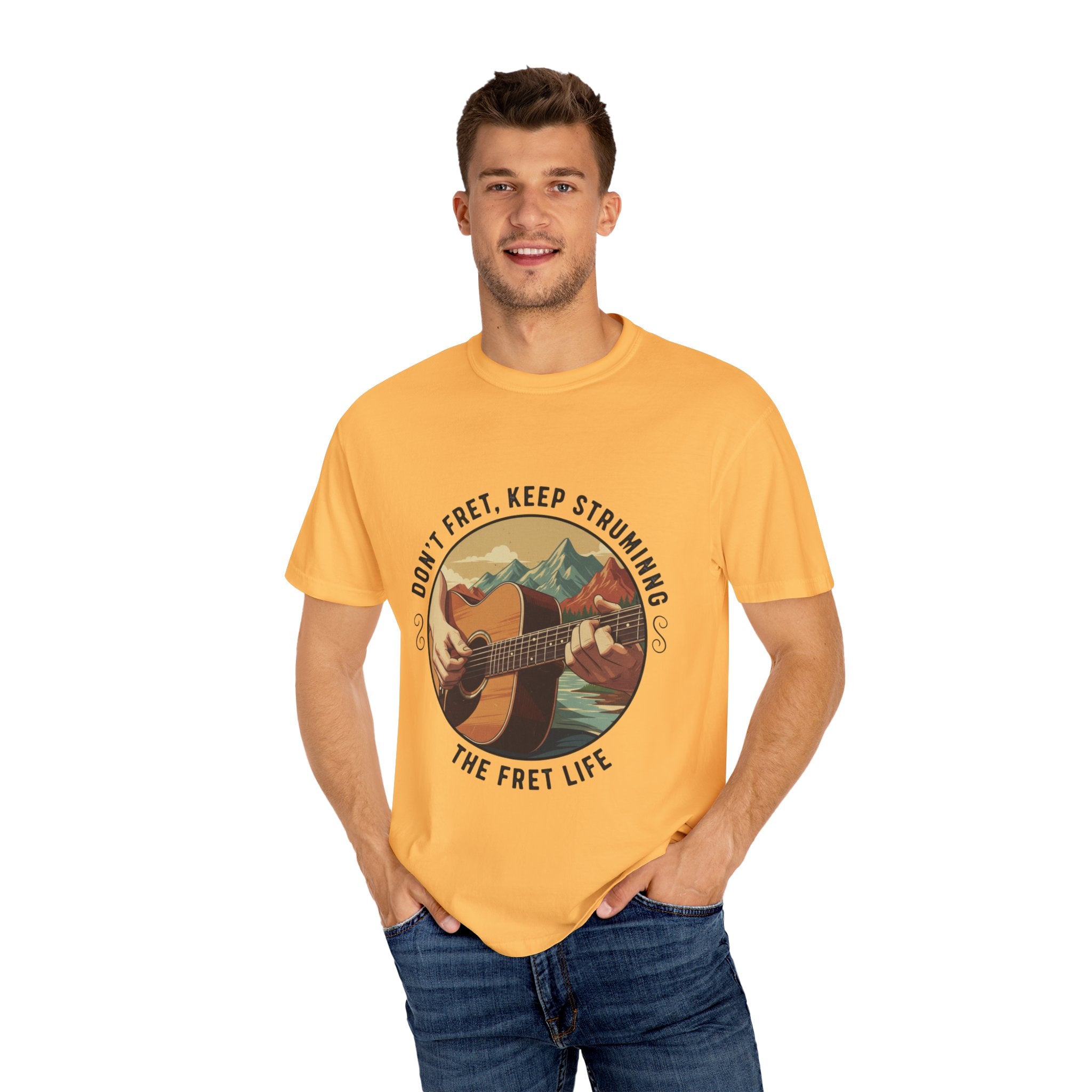 Don't Fret, Keep Strumming: Mountain Lake Serenade Tee