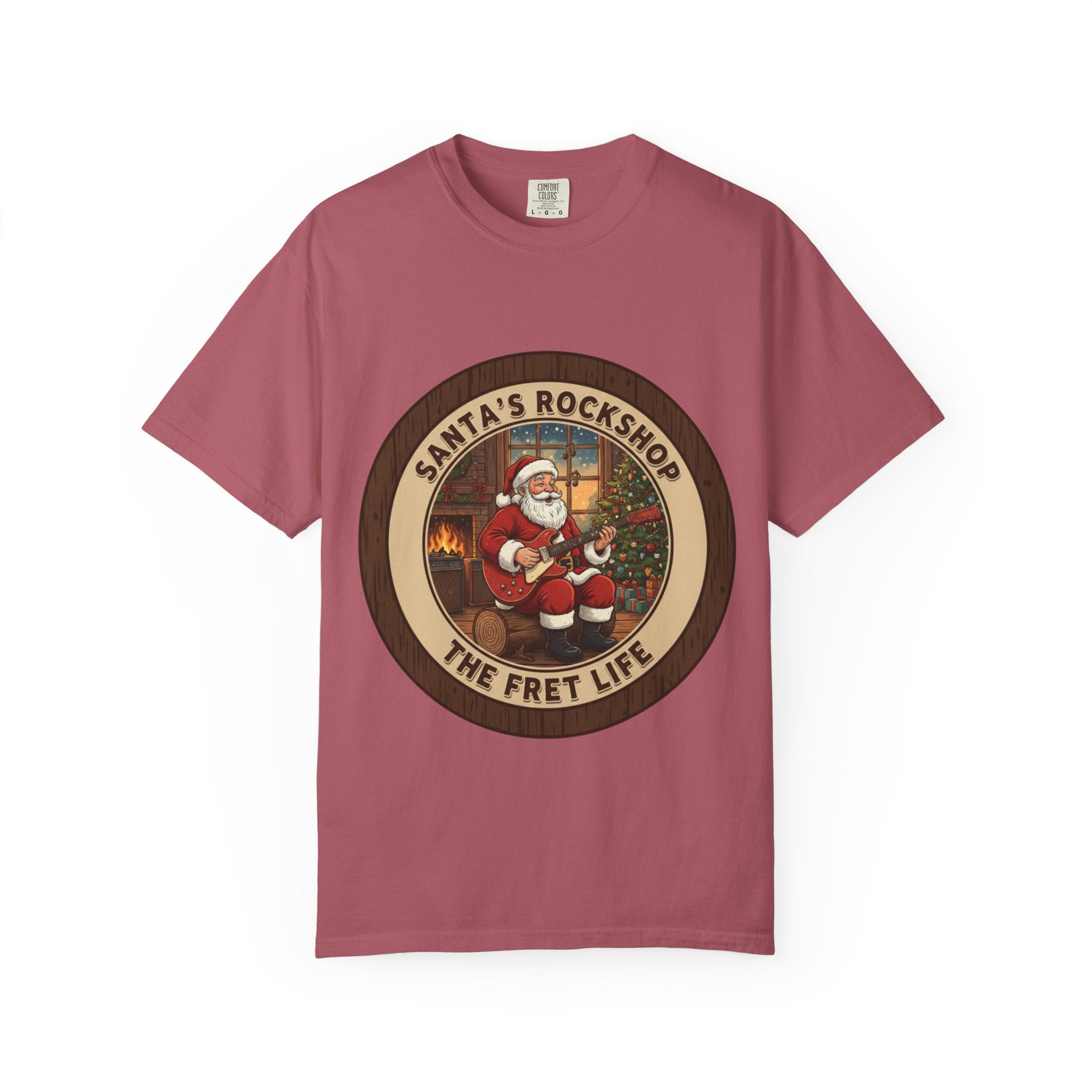 Santa's Rockshop Tee: Where the Elves Tune Up and Santa Shreds!