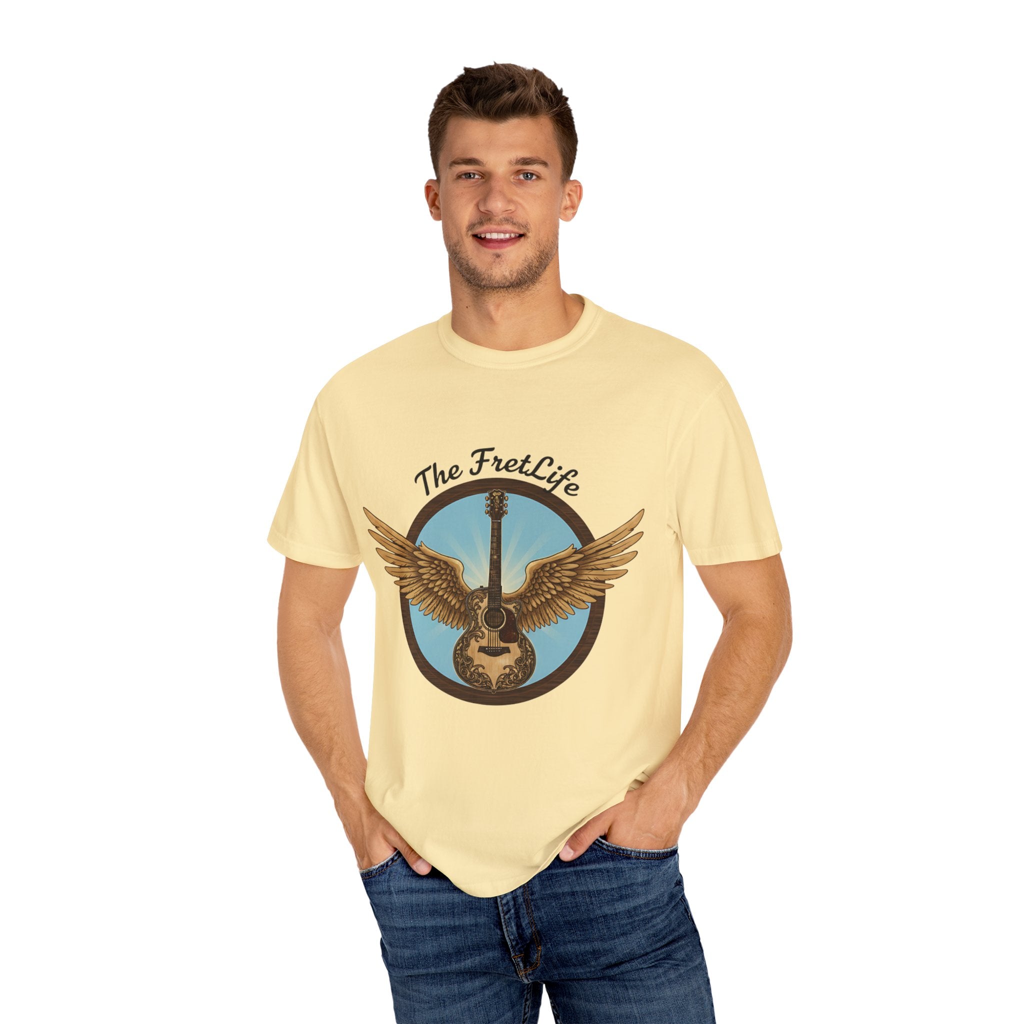 Winged Guitar T-shirt - The Fret Life Logo, Music Lover Gift