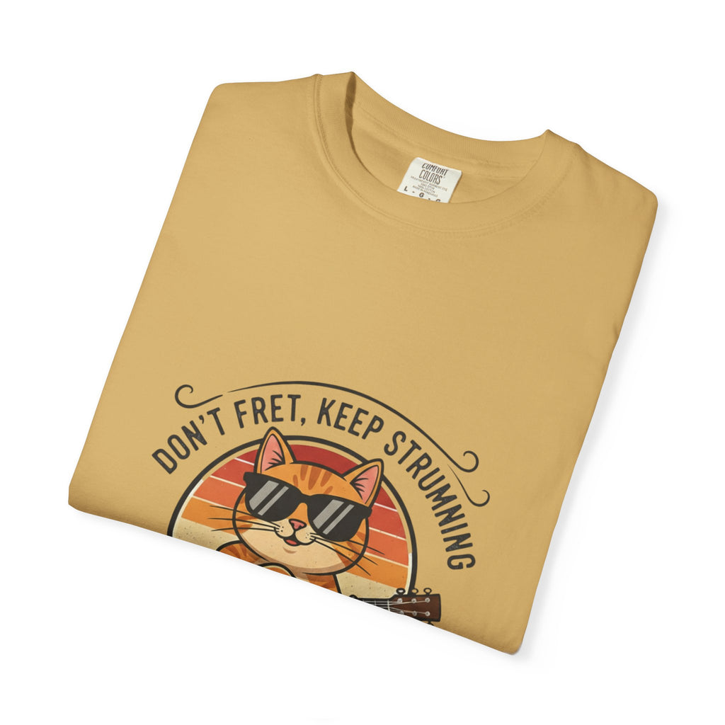 Don't Fret, Keep Strumming: Cat & Guitar Lover's Tee