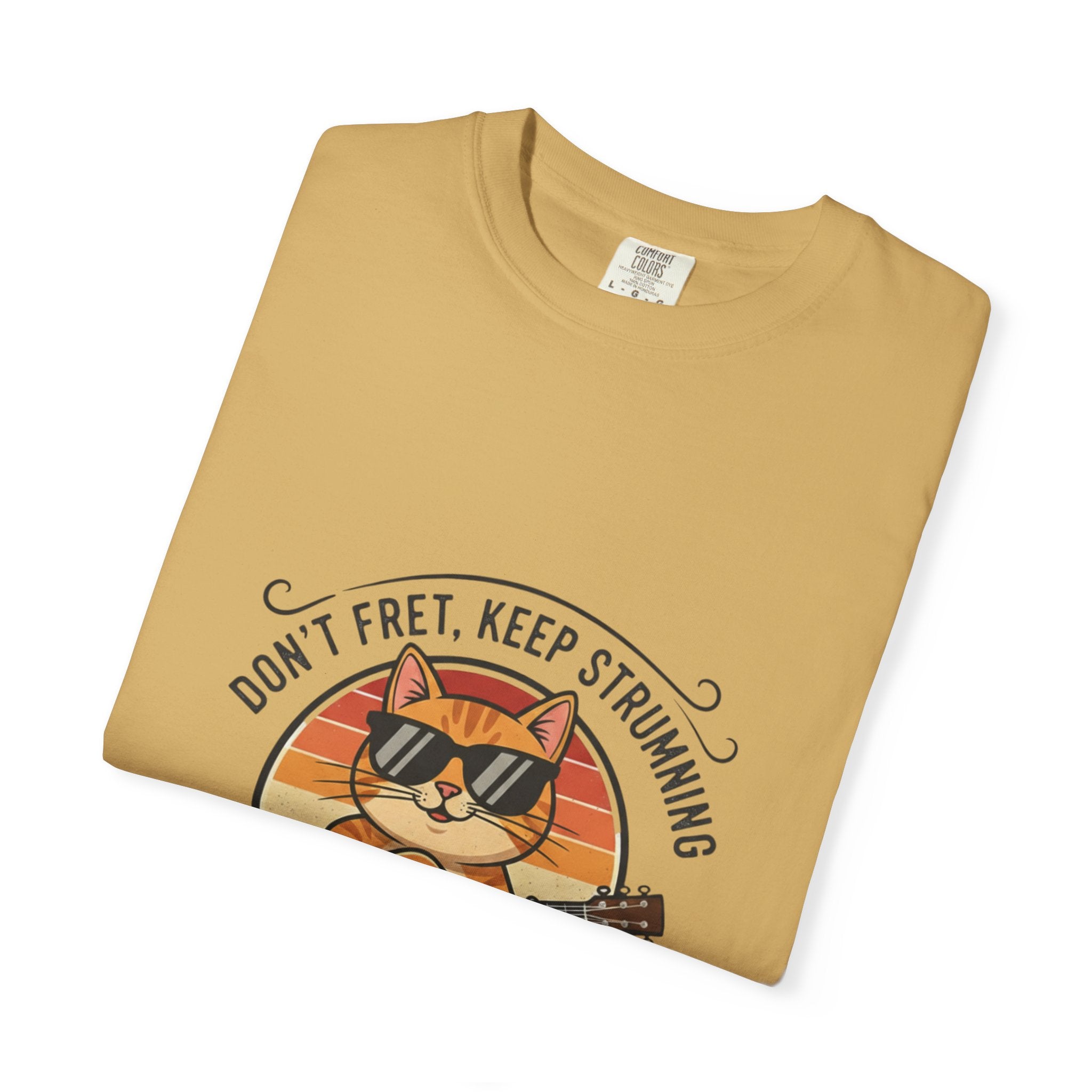 Don't Fret, Keep Strumming: Cat & Guitar Lover's Tee