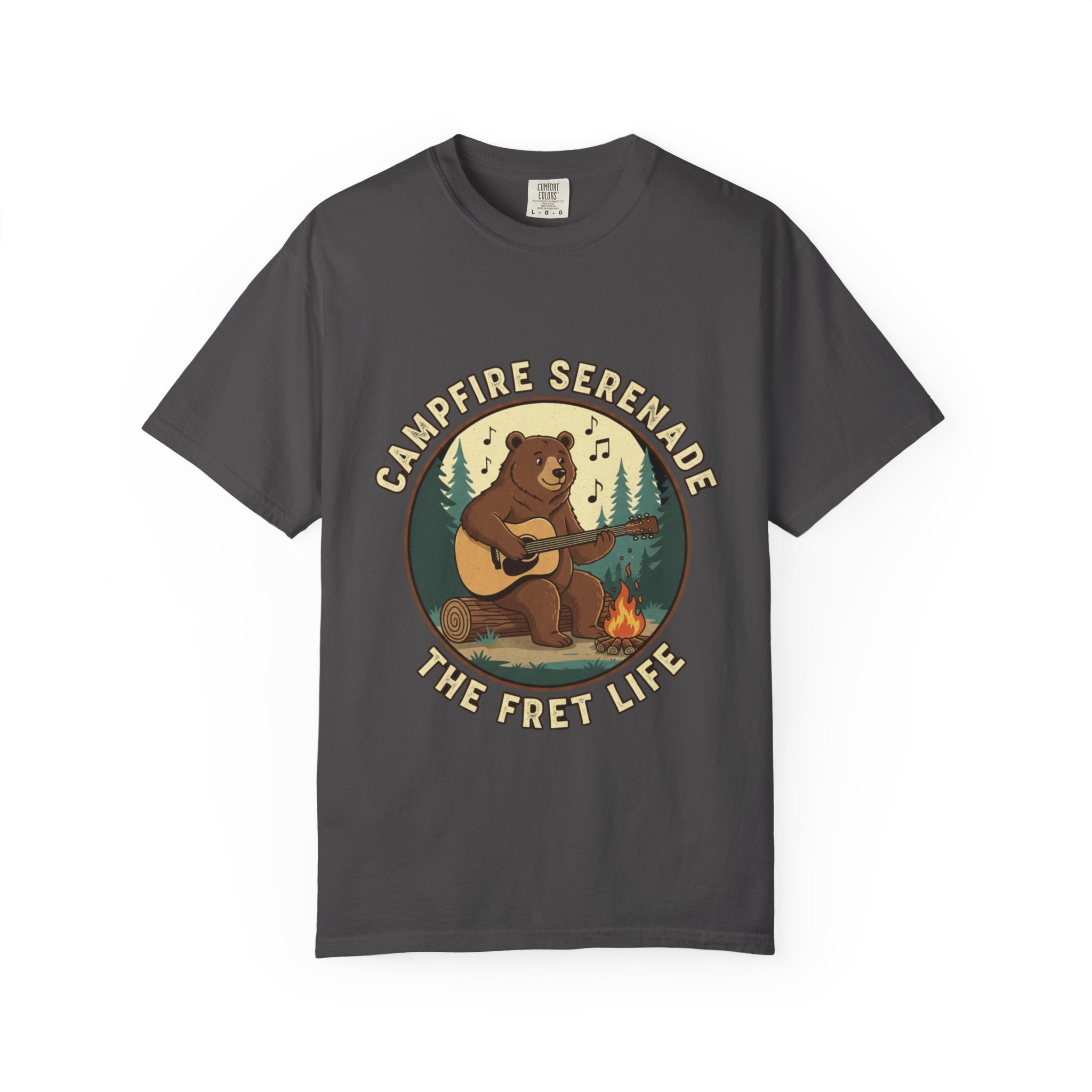 Campfire Serenade, Bear playing guitar design Garment-Dyed T-shirt