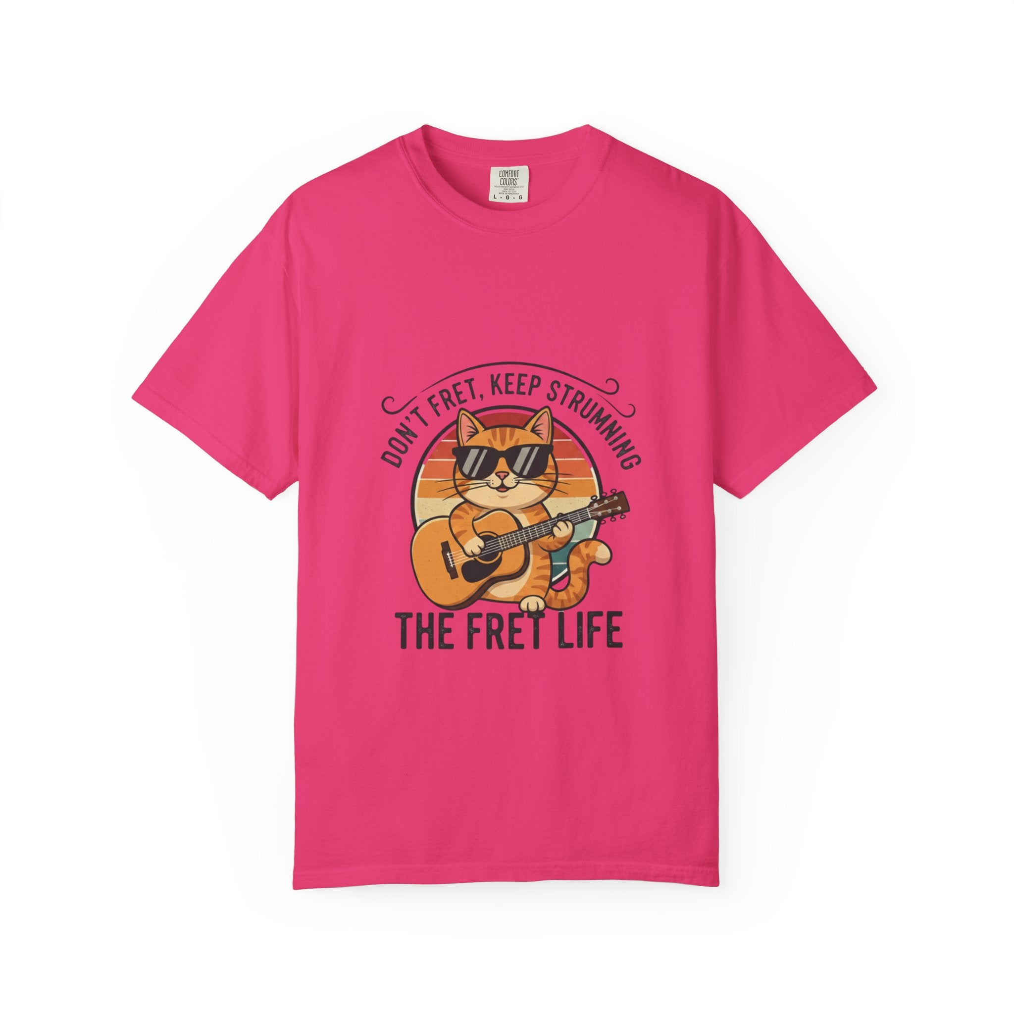 Don't Fret, Keep Strumming: Cat & Guitar Lover's Tee