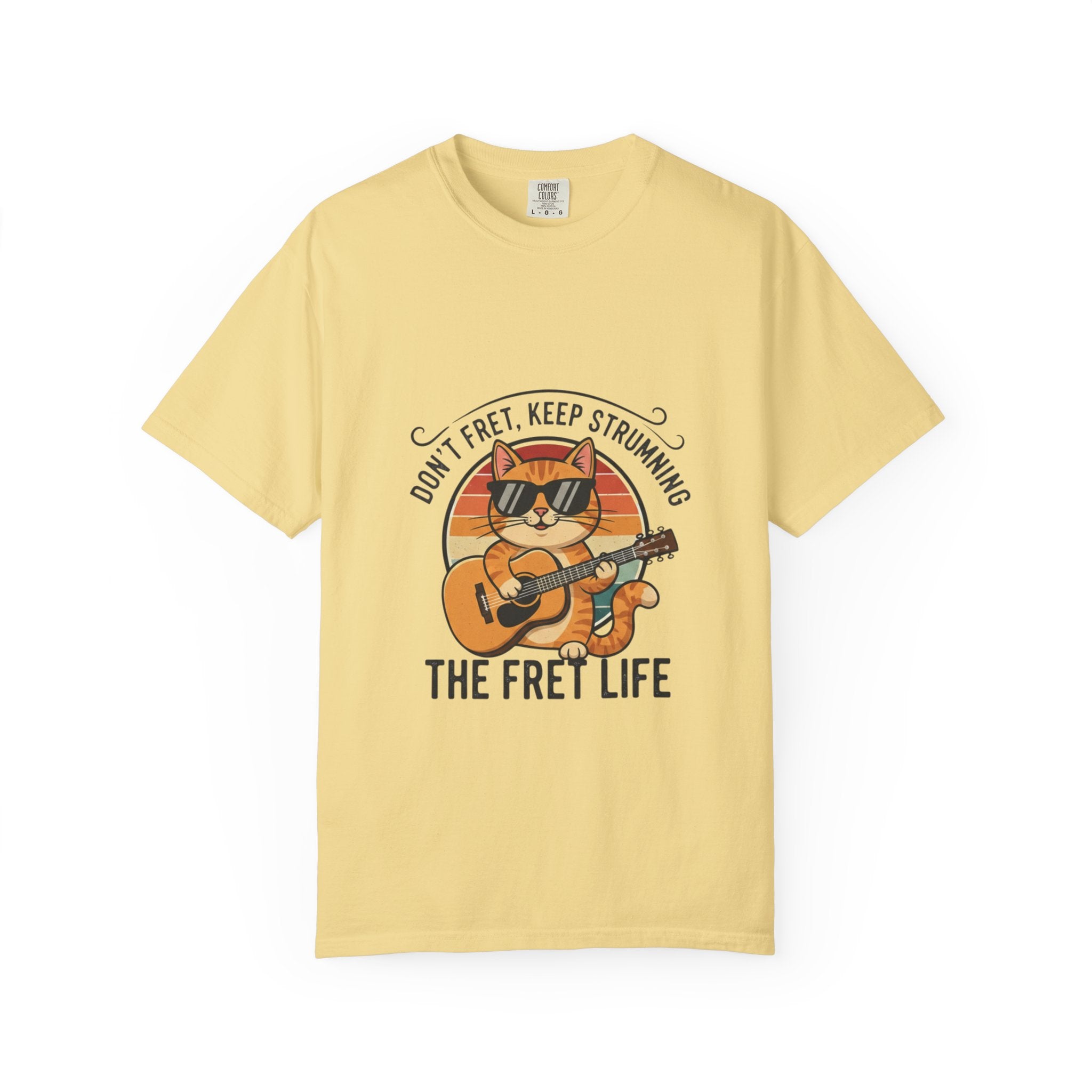 Don't Fret, Keep Strumming: Cat & Guitar Lover's Tee