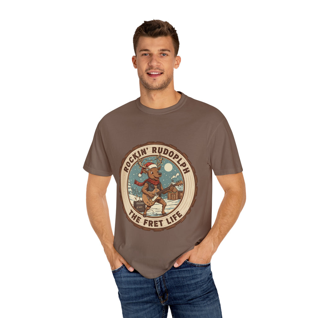Rockin' Rudolph Christmas T-Shirt | Funny Reindeer Guitar Tee