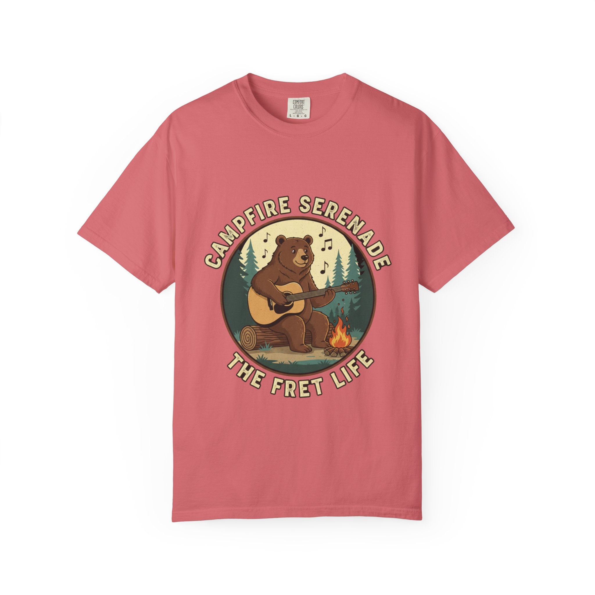 Campfire Serenade, Bear playing guitar design Garment-Dyed T-shirt
