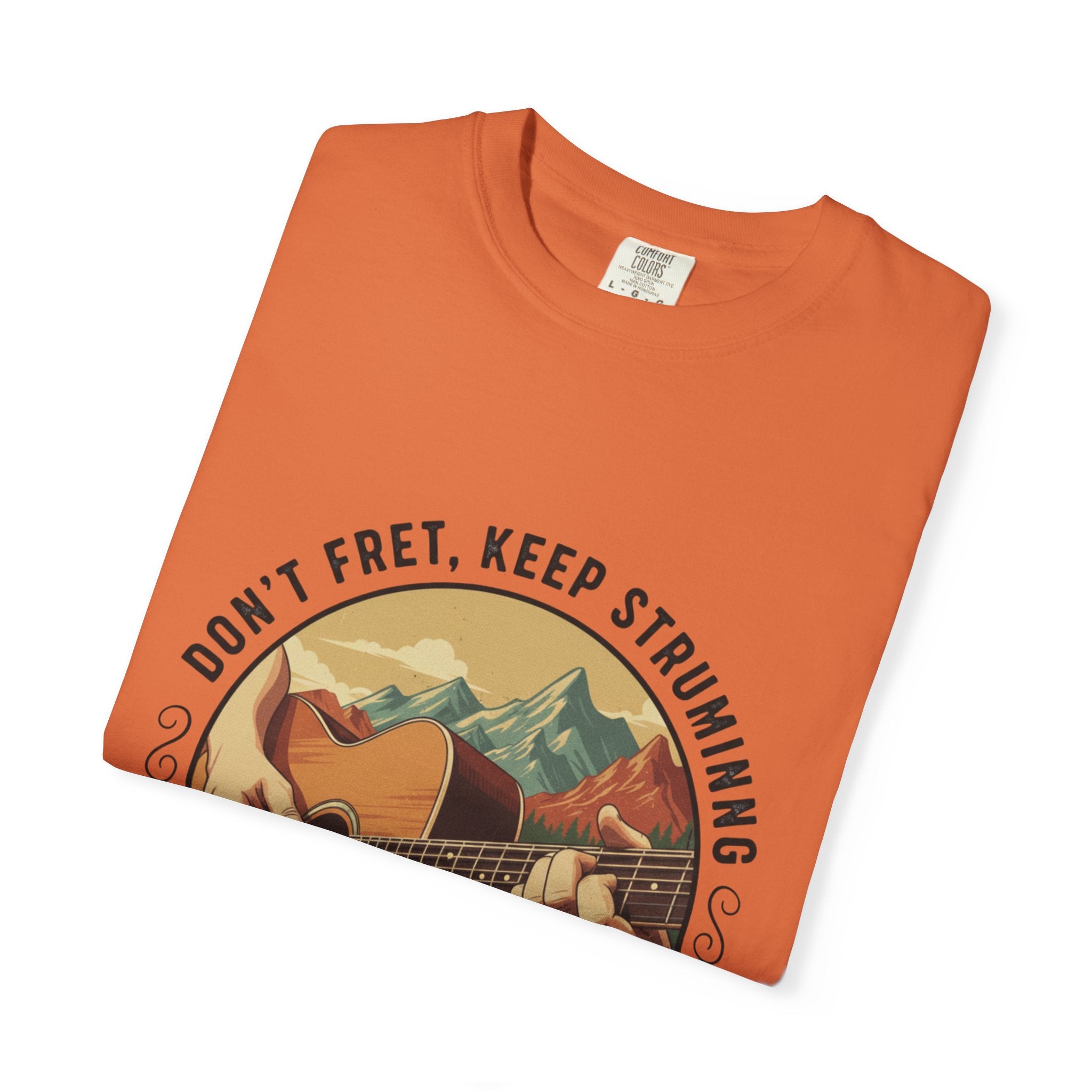 Don't Fret, Keep Strumming: Mountain Lake Serenade Tee