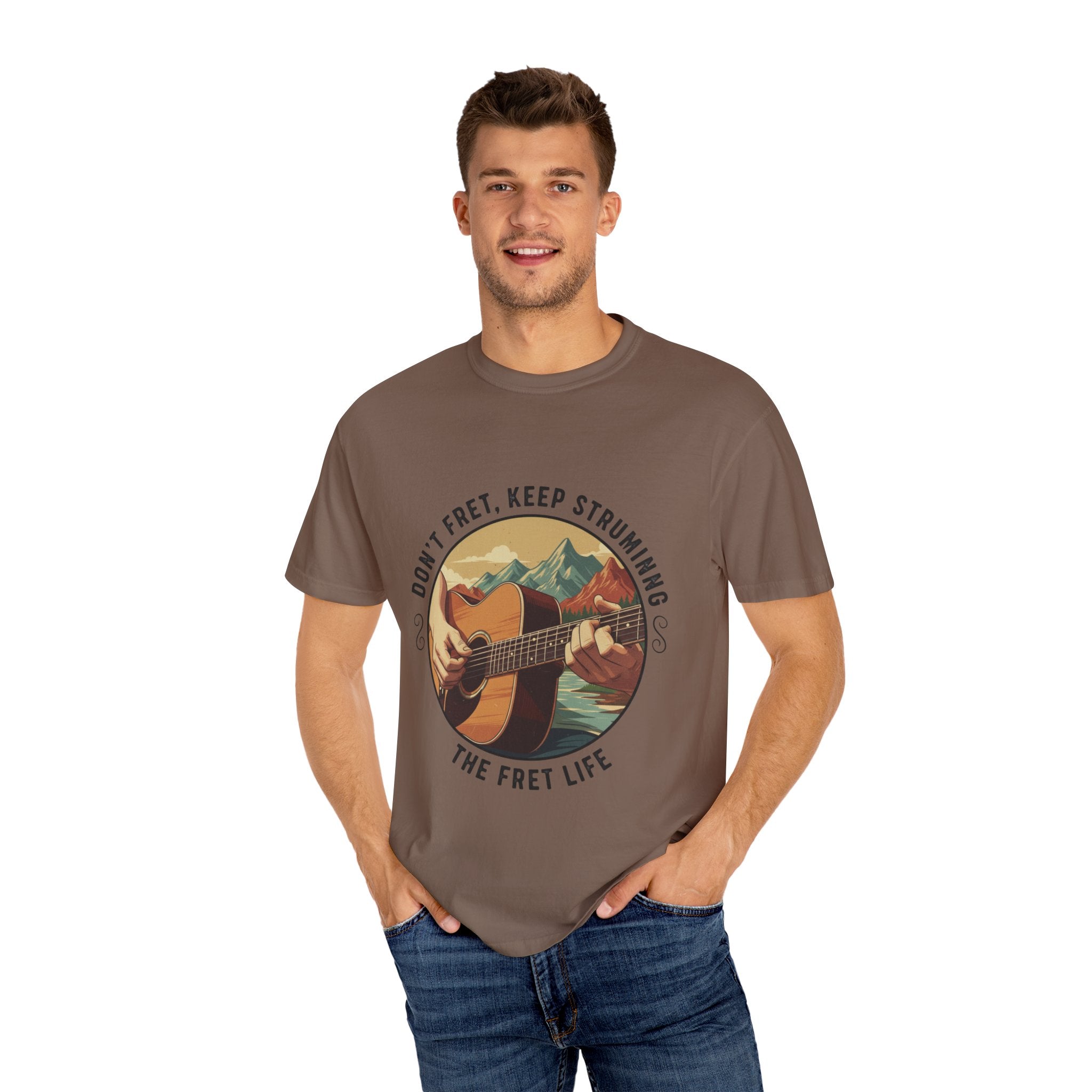 Don't Fret, Keep Strumming: Mountain Lake Serenade Tee
