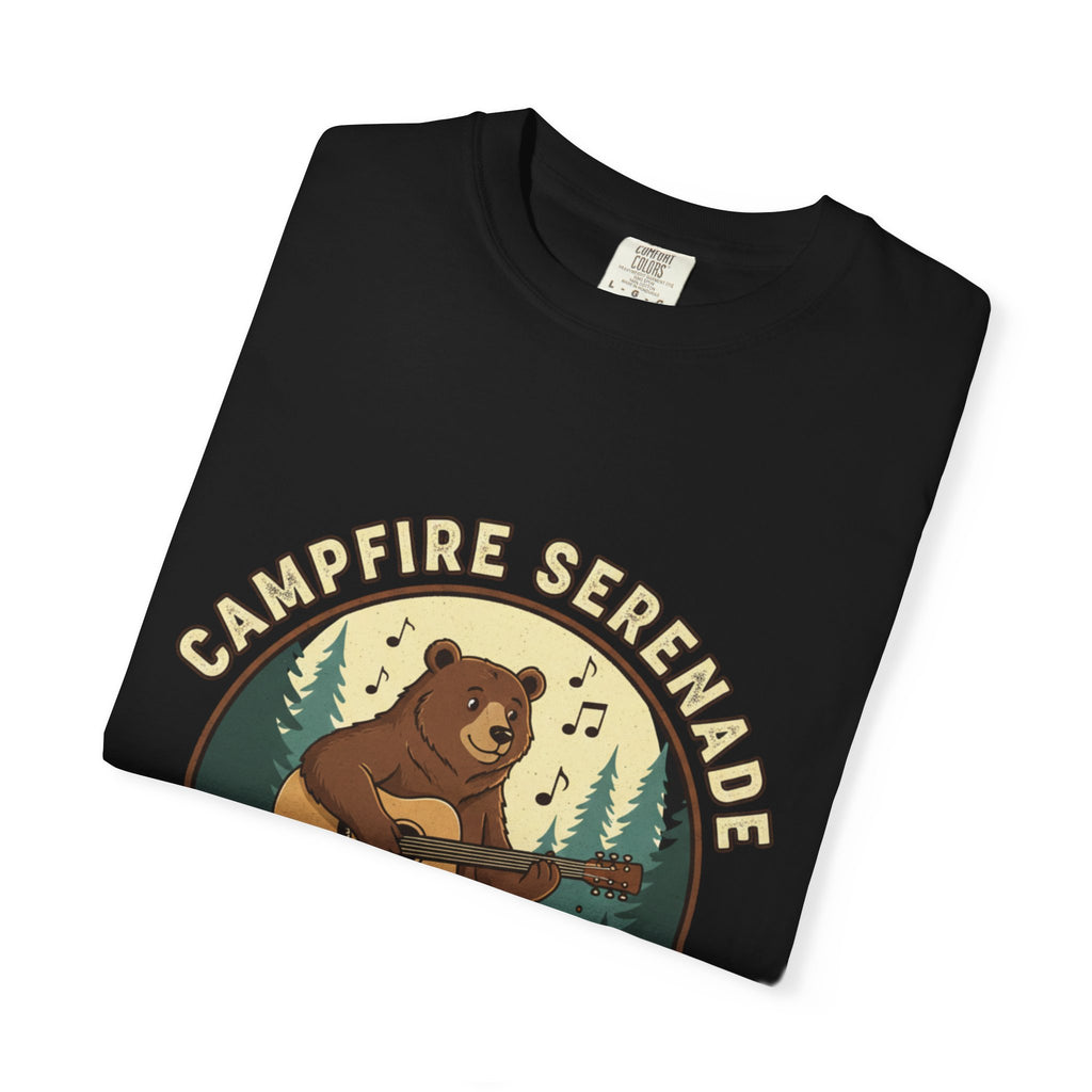 Campfire Serenade, Bear playing guitar design Garment-Dyed T-shirt