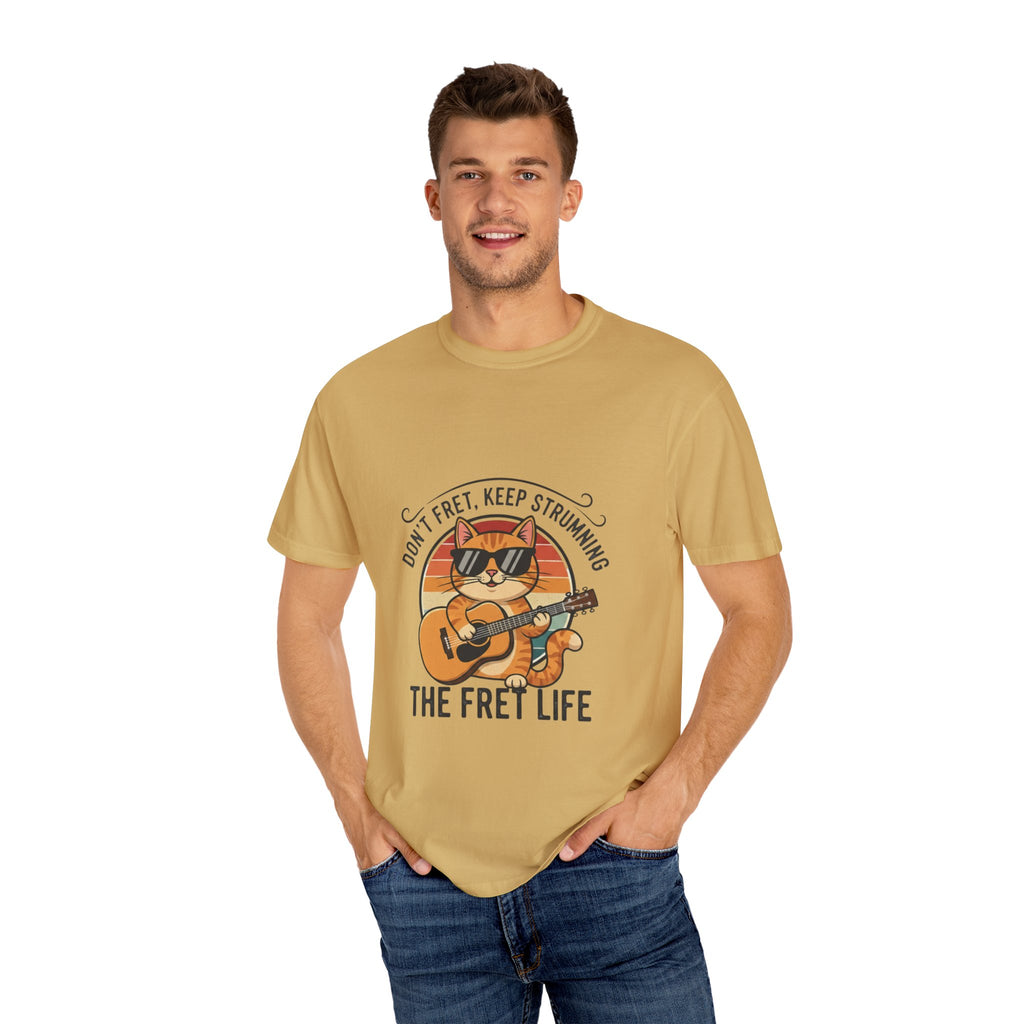 Don't Fret, Keep Strumming: Cat & Guitar Lover's Tee