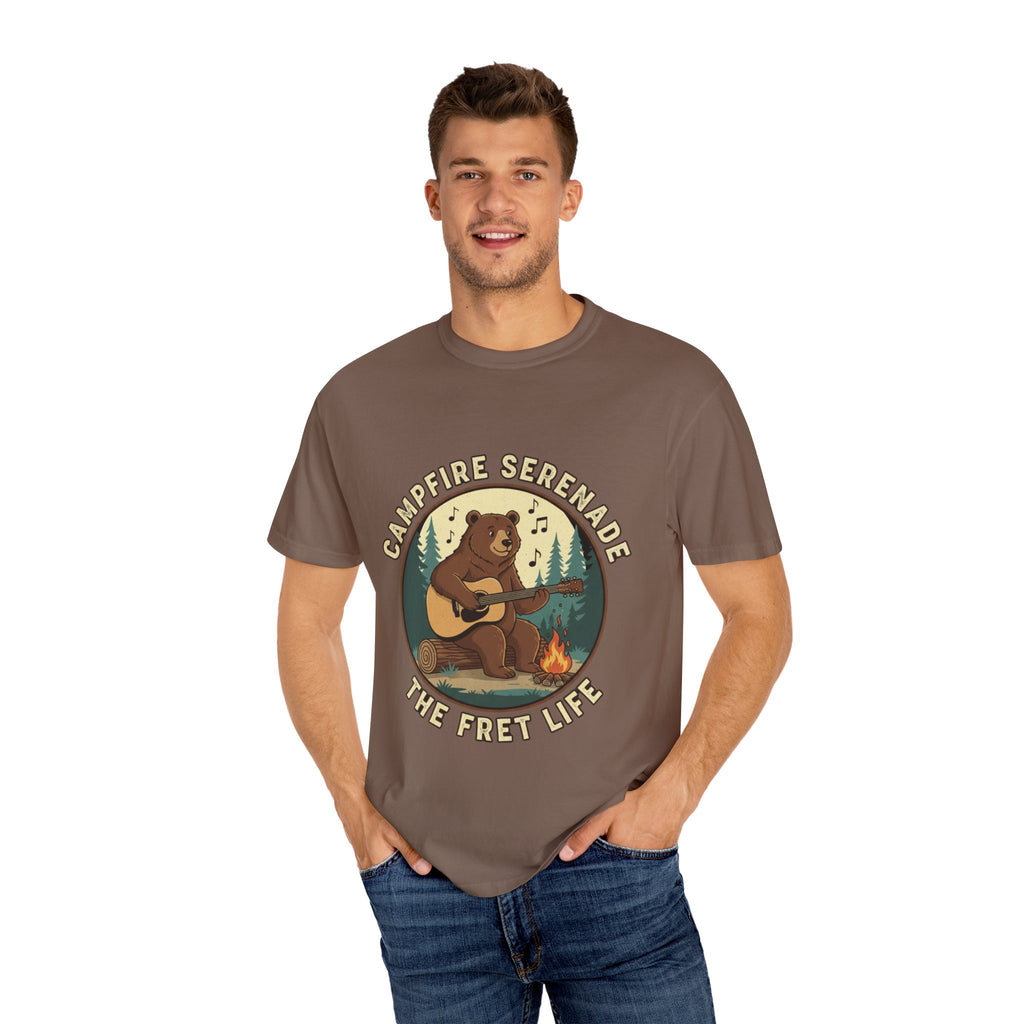 Campfire Serenade, Bear playing guitar design Garment-Dyed T-shirt