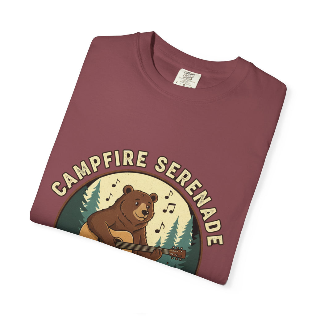 Campfire Serenade, Bear playing guitar design Garment-Dyed T-shirt