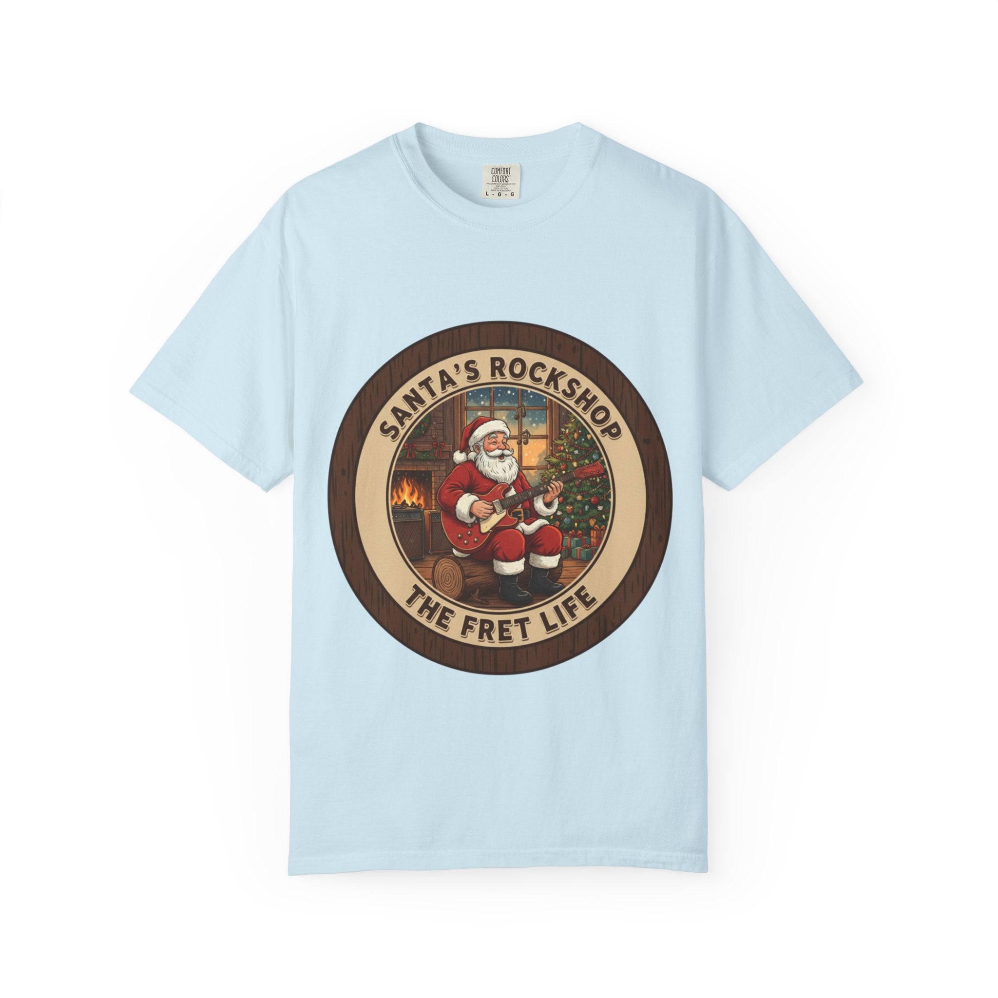 Santa's Rockshop Tee: Where the Elves Tune Up and Santa Shreds!