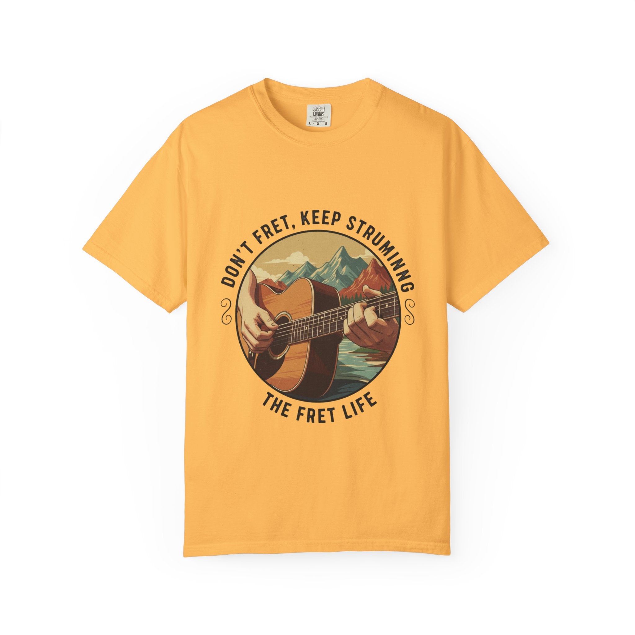 Don't Fret, Keep Strumming: Mountain Lake Serenade Tee