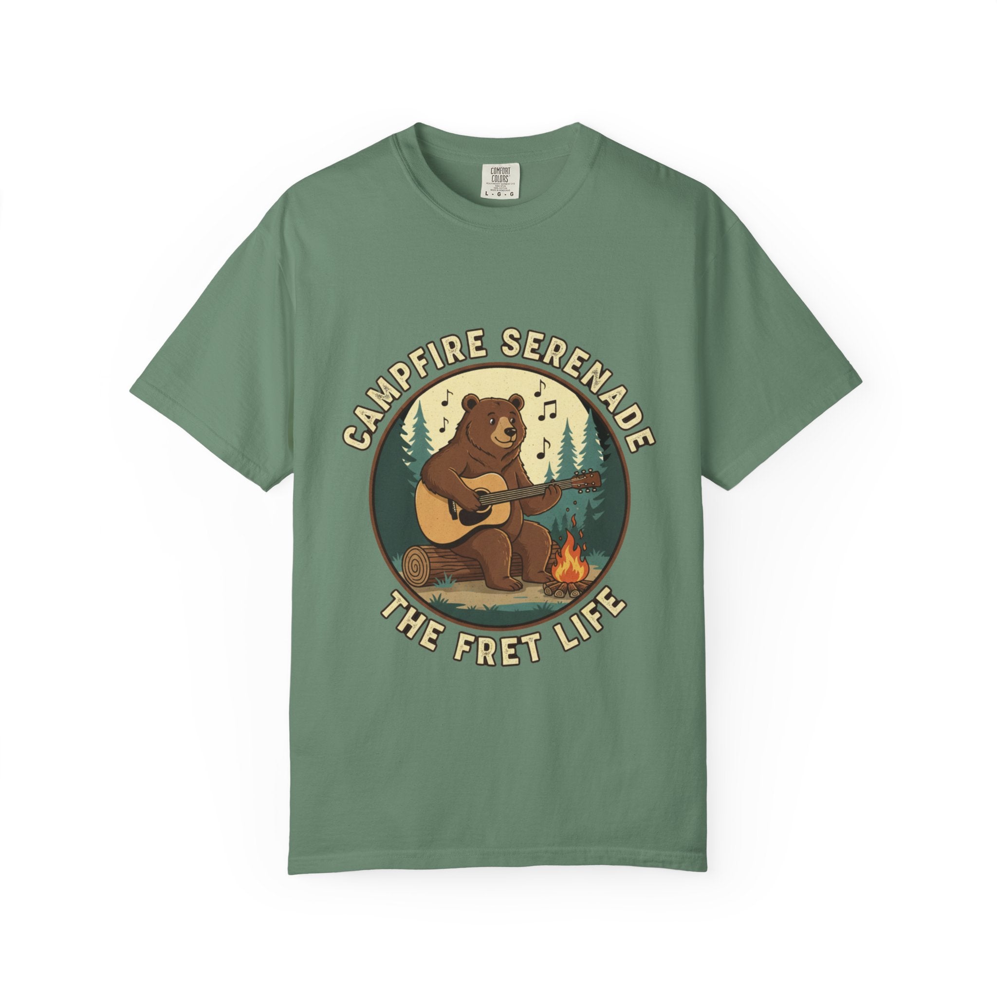 Campfire Serenade, Bear playing guitar design Garment-Dyed T-shirt