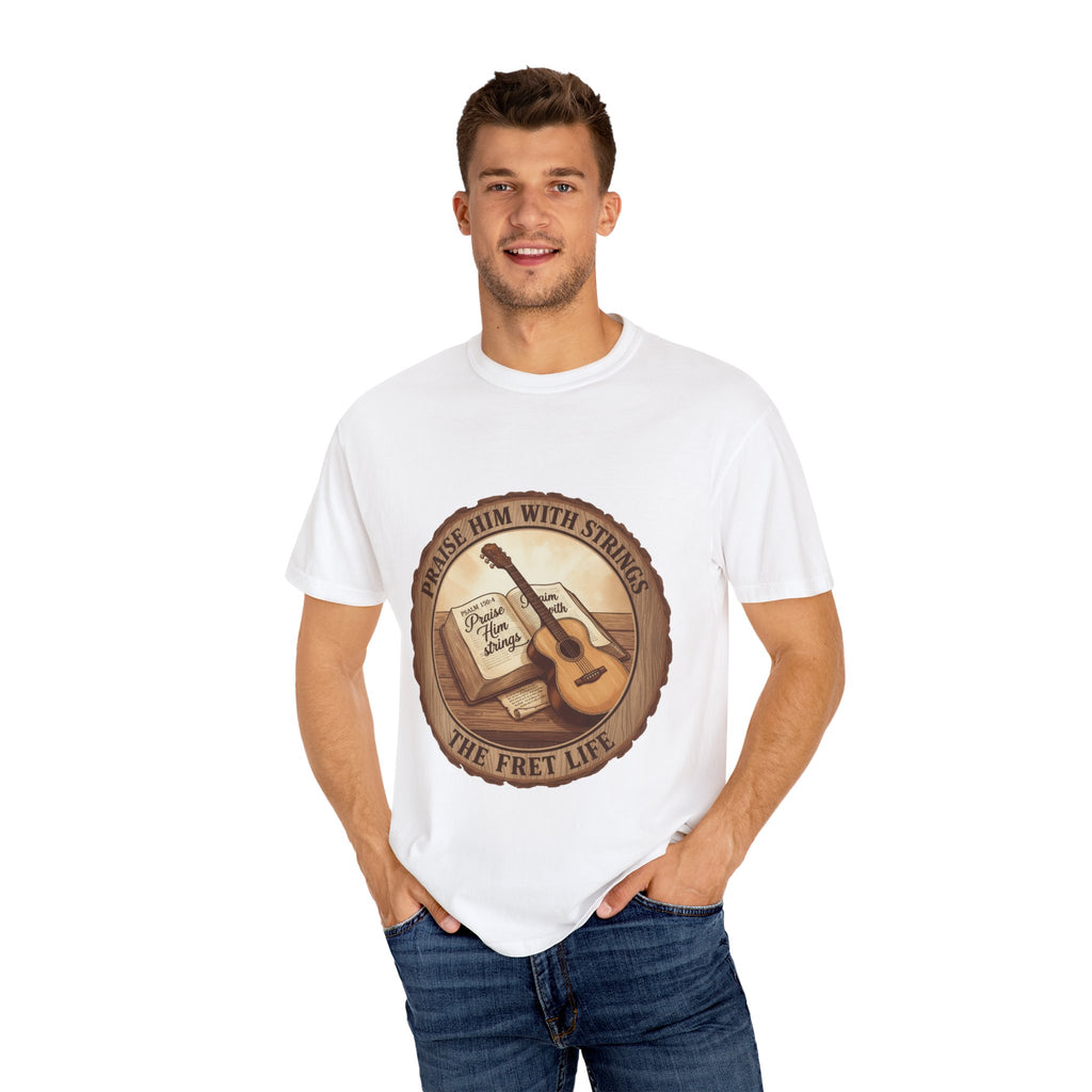 Praise Him With Strings T-Shirt | Psalm 150:4 Christian Guitar Tee