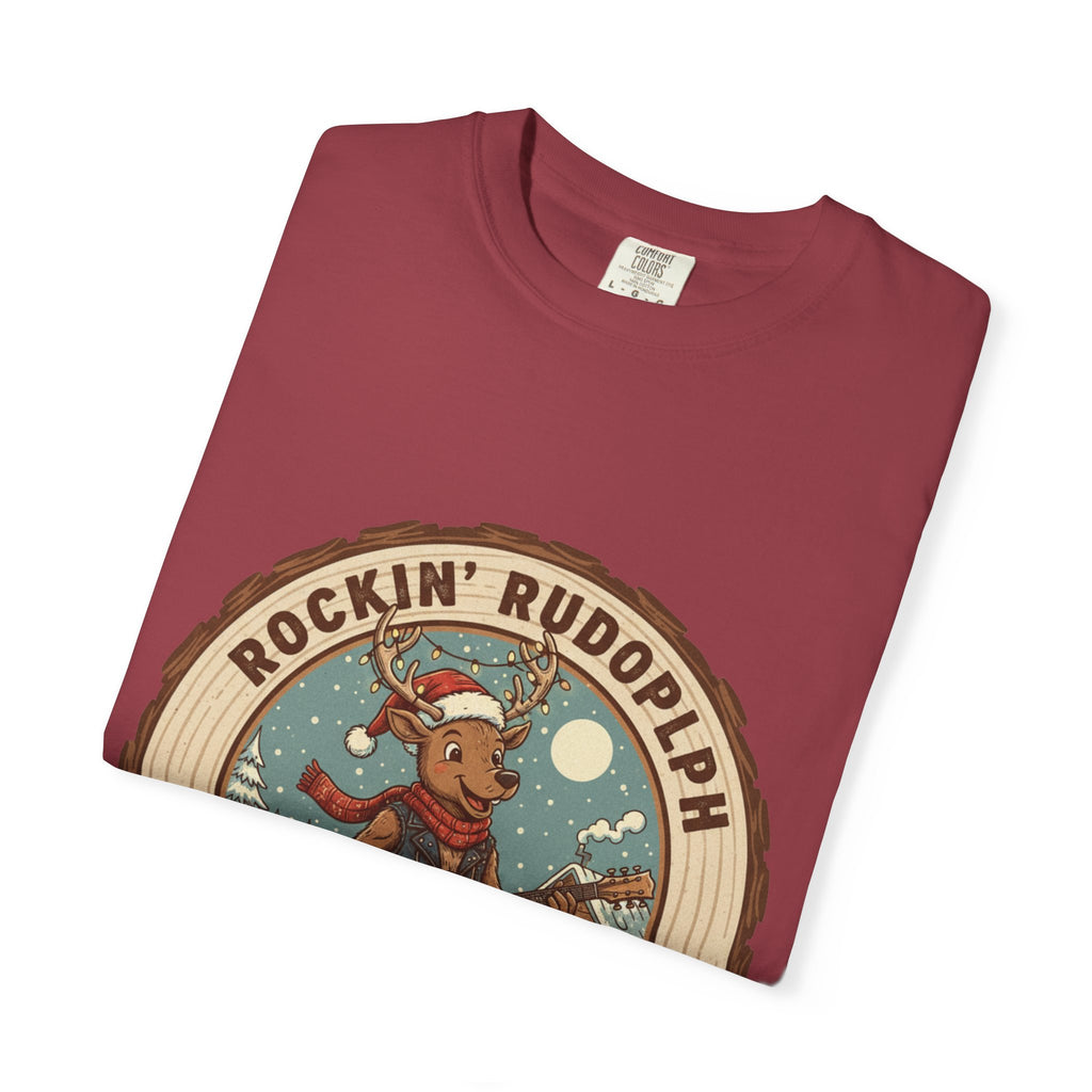 Rockin' Rudolph Christmas T-Shirt | Funny Reindeer Guitar Tee