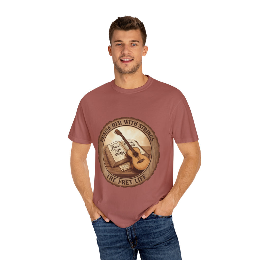 Praise Him With Strings T-Shirt | Psalm 150:4 Christian Guitar Tee