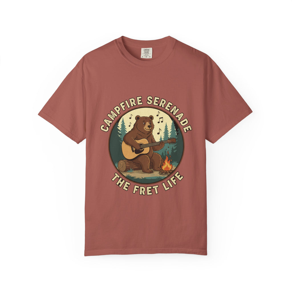 Campfire Serenade, Bear playing guitar design Garment-Dyed T-shirt