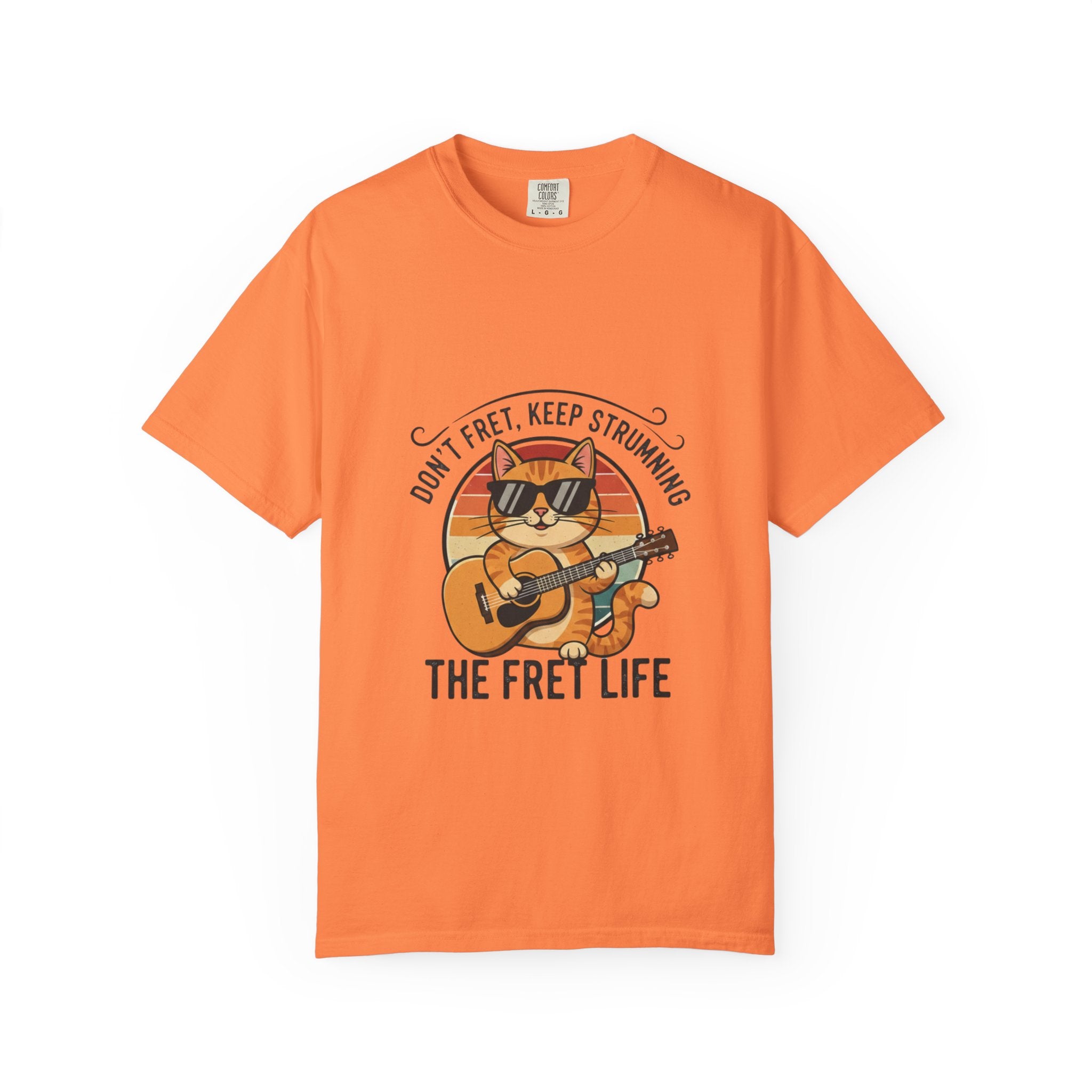 Don't Fret, Keep Strumming: Cat & Guitar Lover's Tee