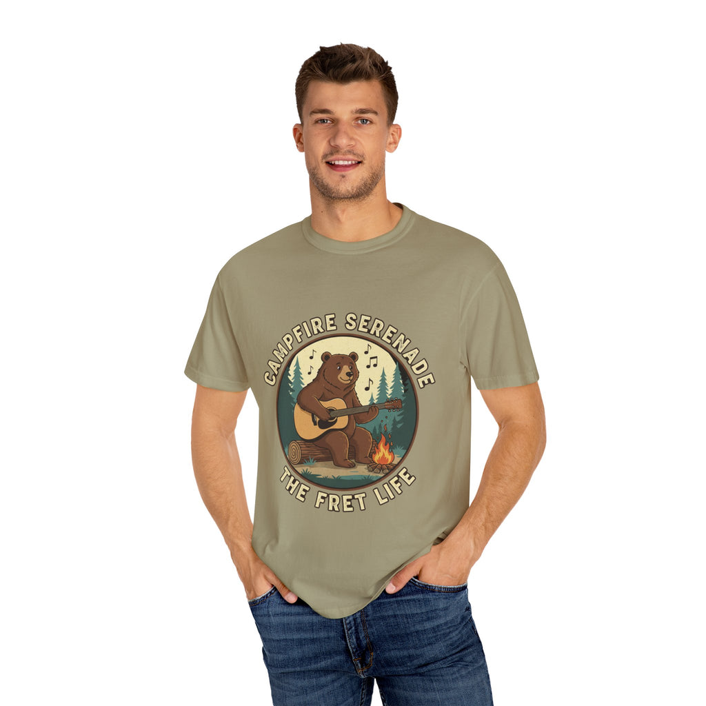 Campfire Serenade, Bear playing guitar design Garment-Dyed T-shirt