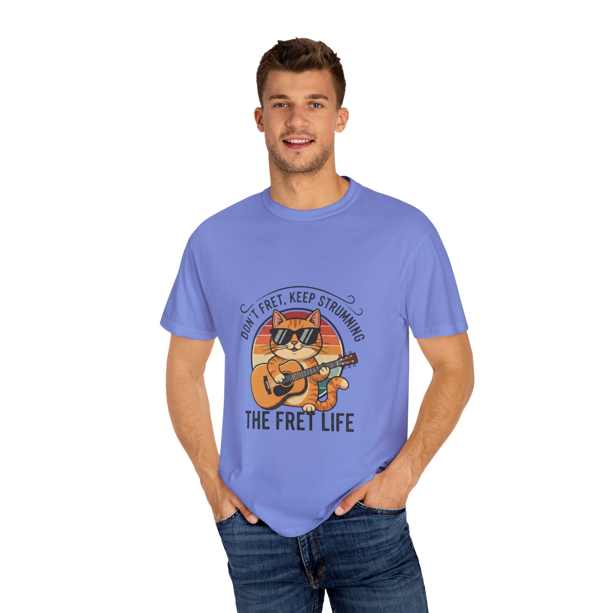 Don't Fret, Keep Strumming: Cat & Guitar Lover's Tee