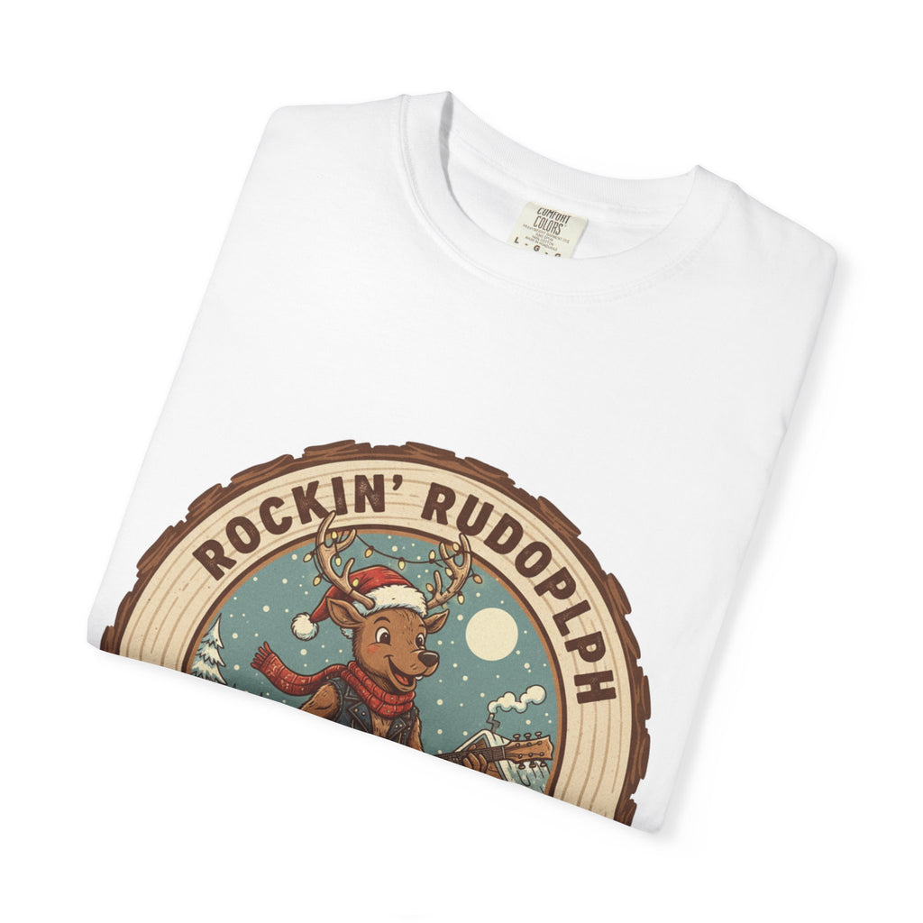 Rockin' Rudolph Christmas T-Shirt | Funny Reindeer Guitar Tee