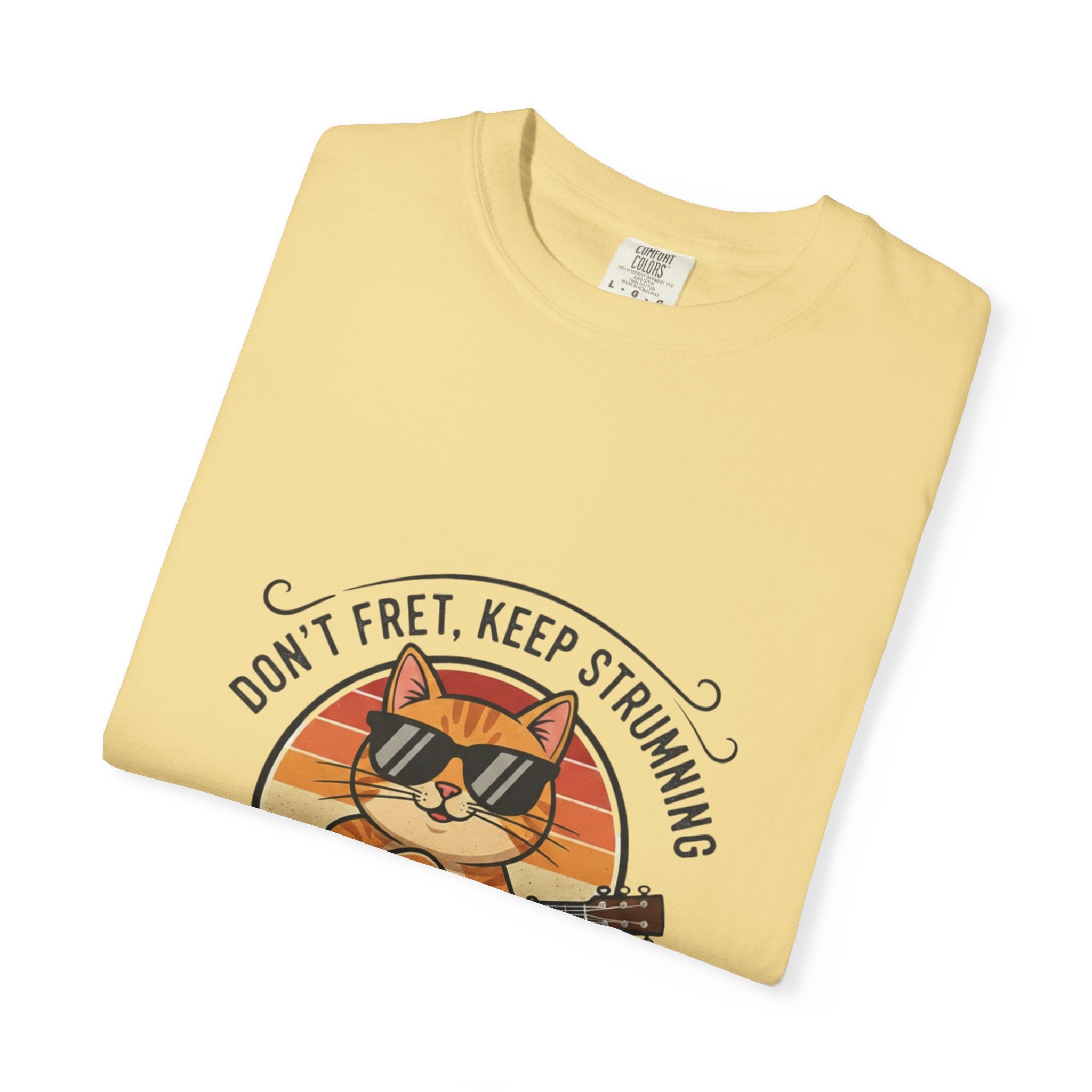 Don't Fret, Keep Strumming: Cat & Guitar Lover's Tee