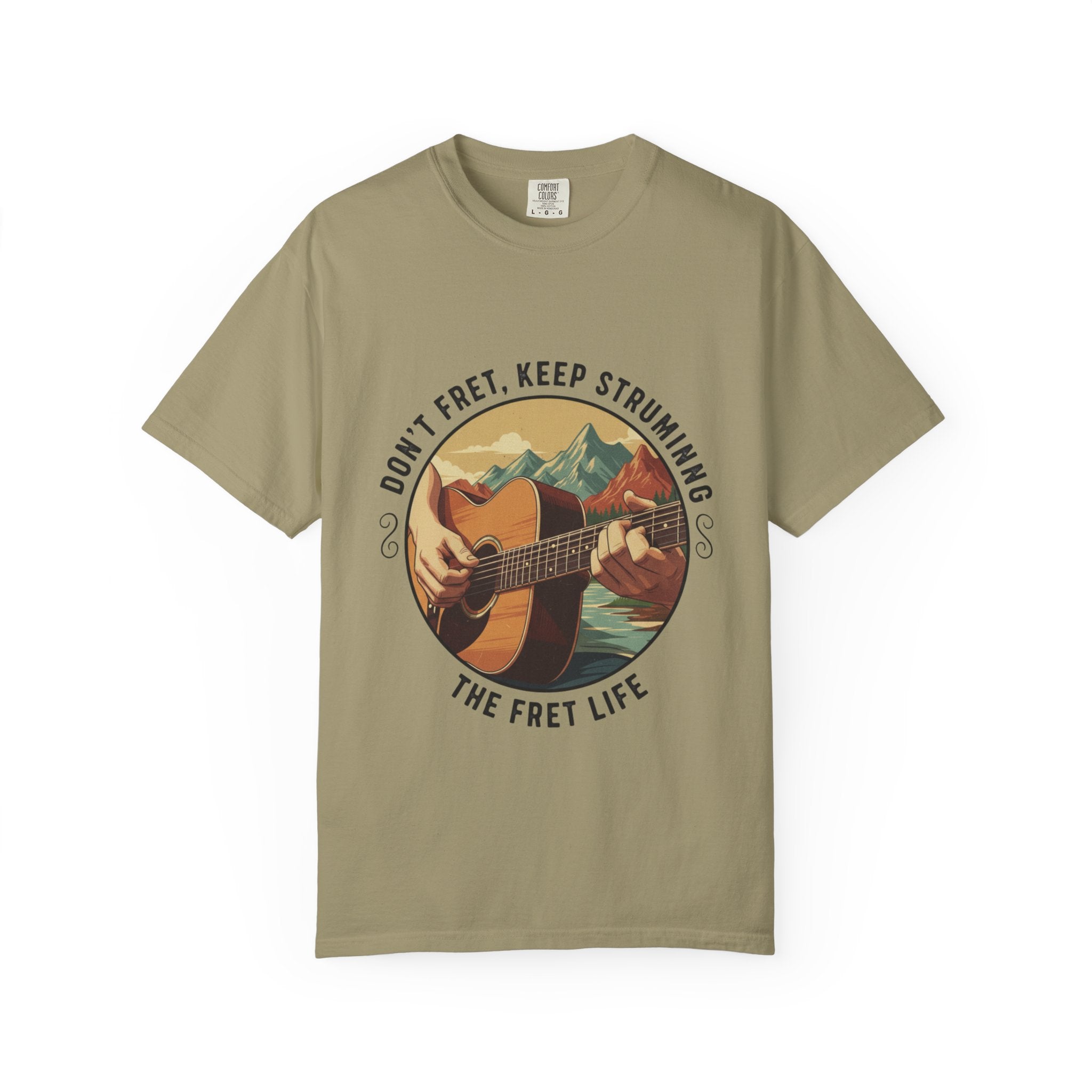 Don't Fret, Keep Strumming: Mountain Lake Serenade Tee