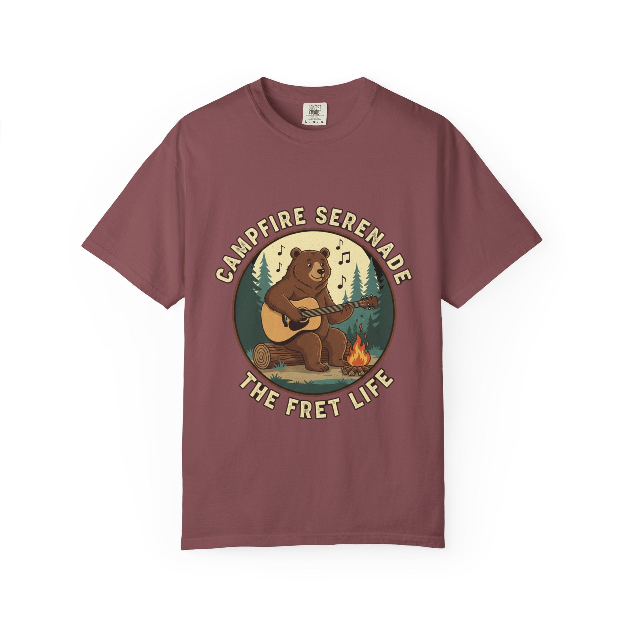 Campfire Serenade, Bear playing guitar design Garment-Dyed T-shirt