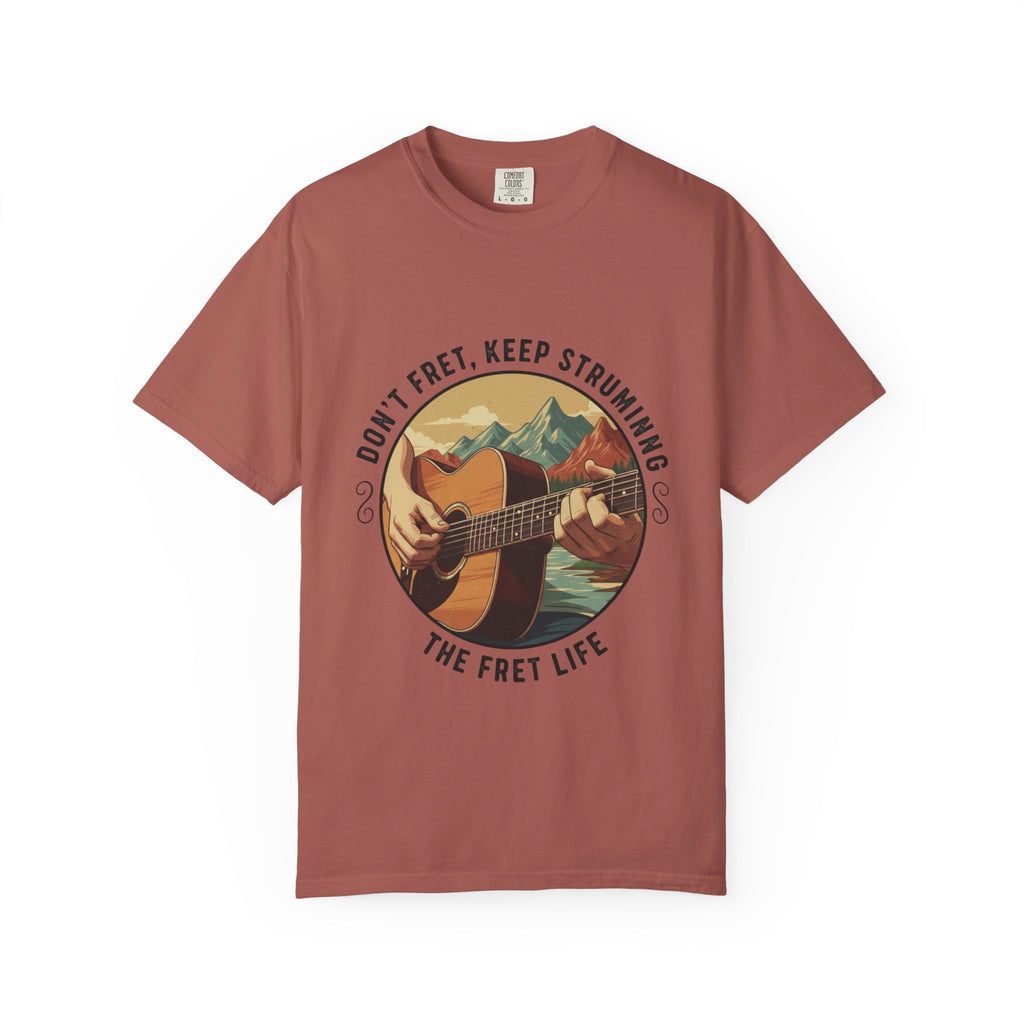 Don't Fret, Keep Strumming: Mountain Lake Serenade Tee