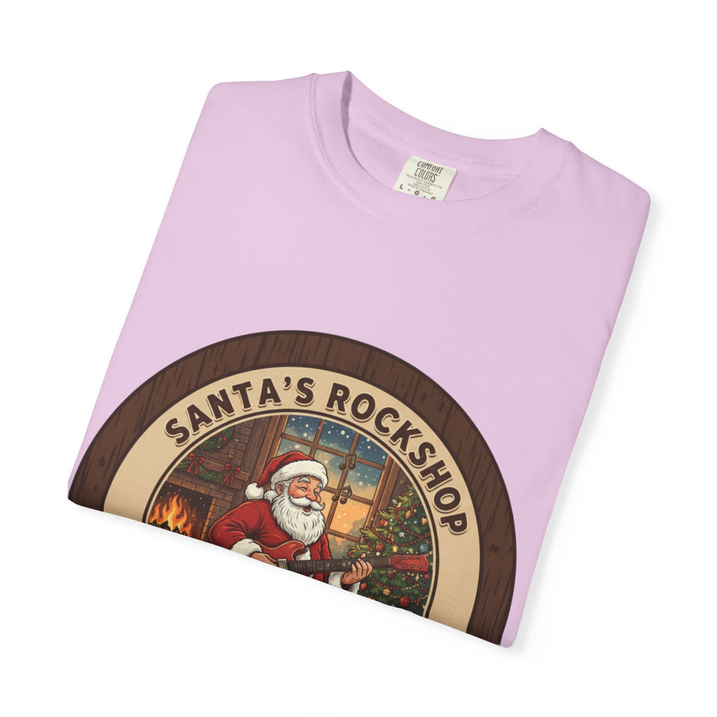 Santa's Rockshop Tee: Where the Elves Tune Up and Santa Shreds!