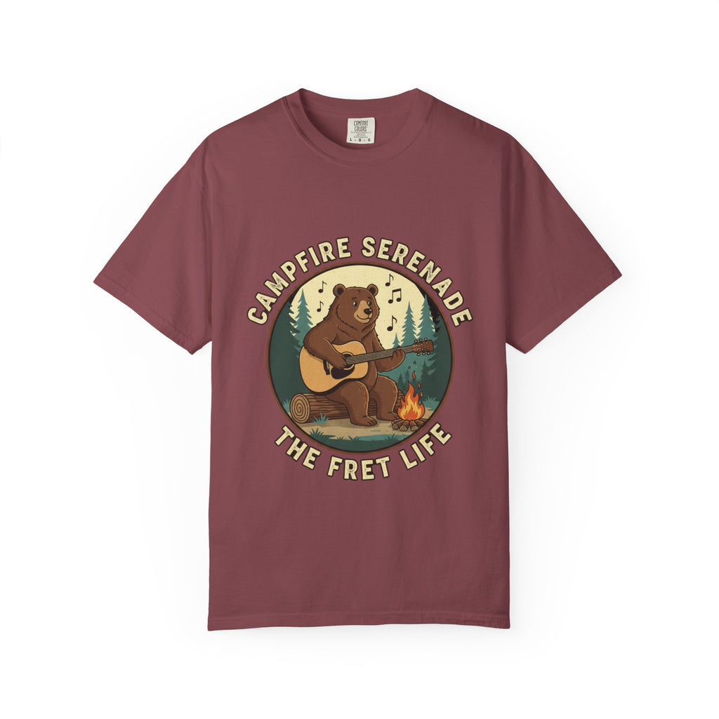 Campfire Serenade, Bear playing guitar design Garment-Dyed T-shirt