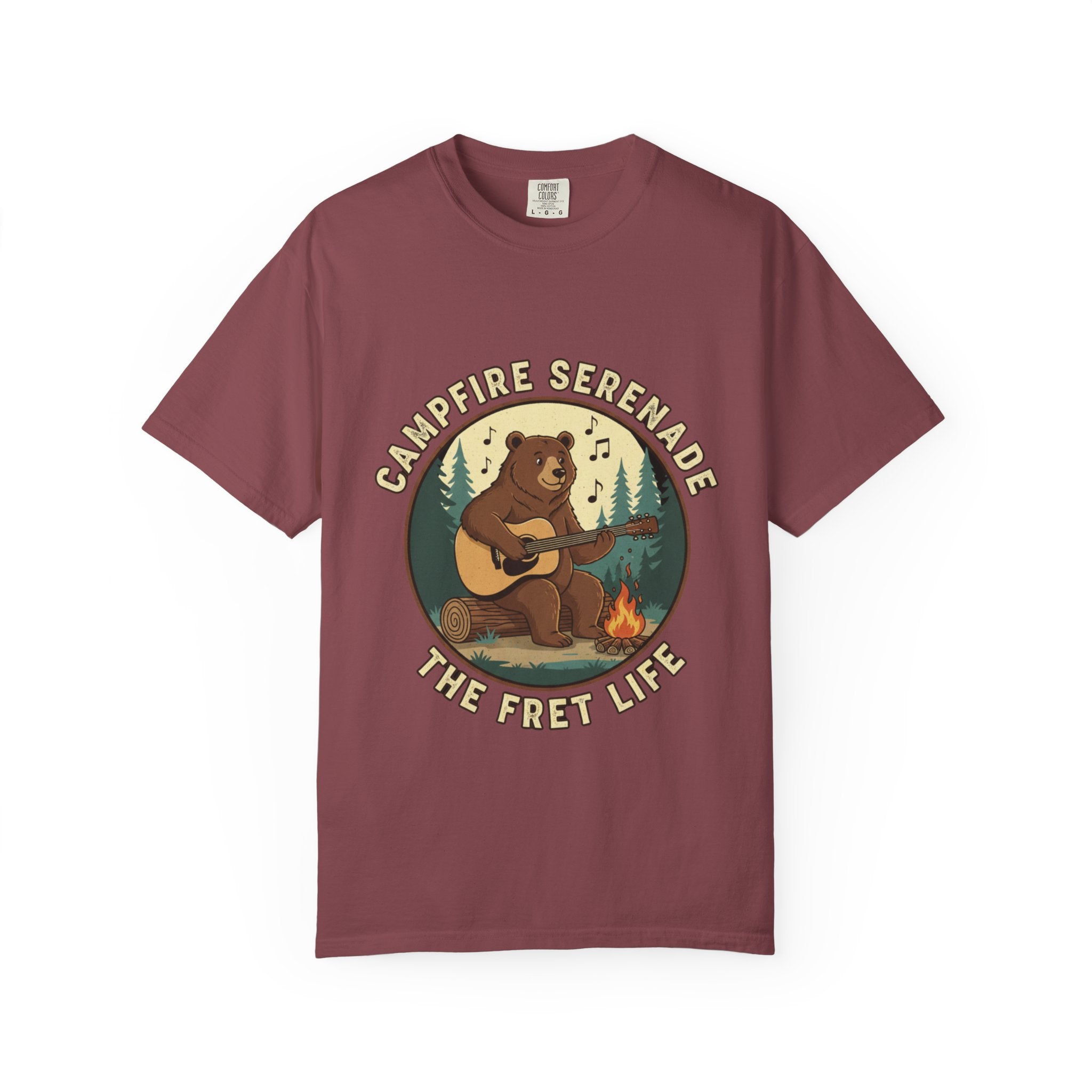Campfire Serenade, Bear playing guitar design Garment-Dyed T-shirt