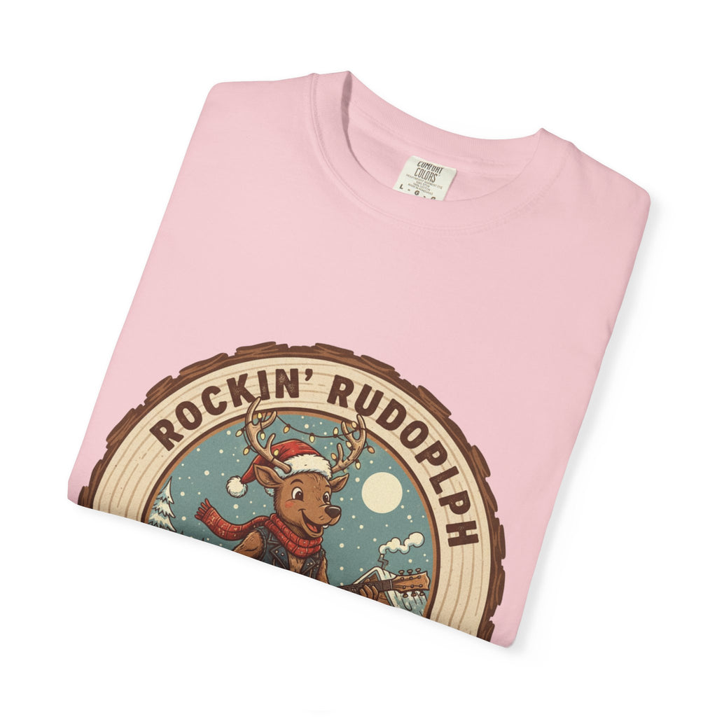 Rockin' Rudolph Christmas T-Shirt | Funny Reindeer Guitar Tee