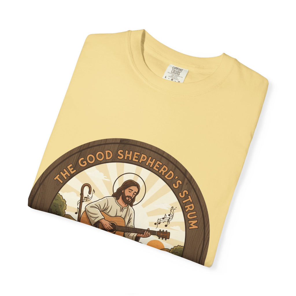 The Good Shepherd's Strum T-Shirt: Led by the Ultimate Musician.