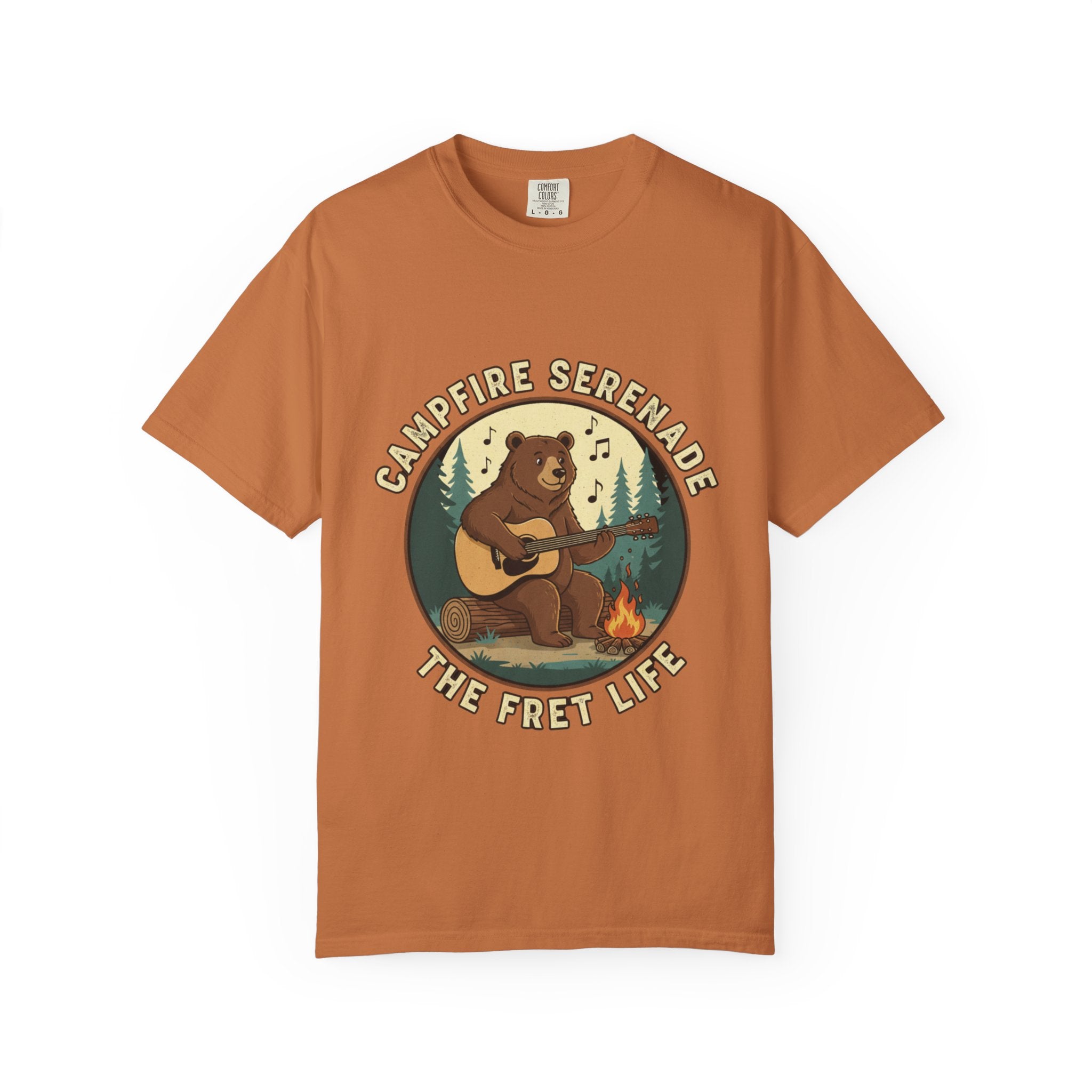 Campfire Serenade, Bear playing guitar design Garment-Dyed T-shirt